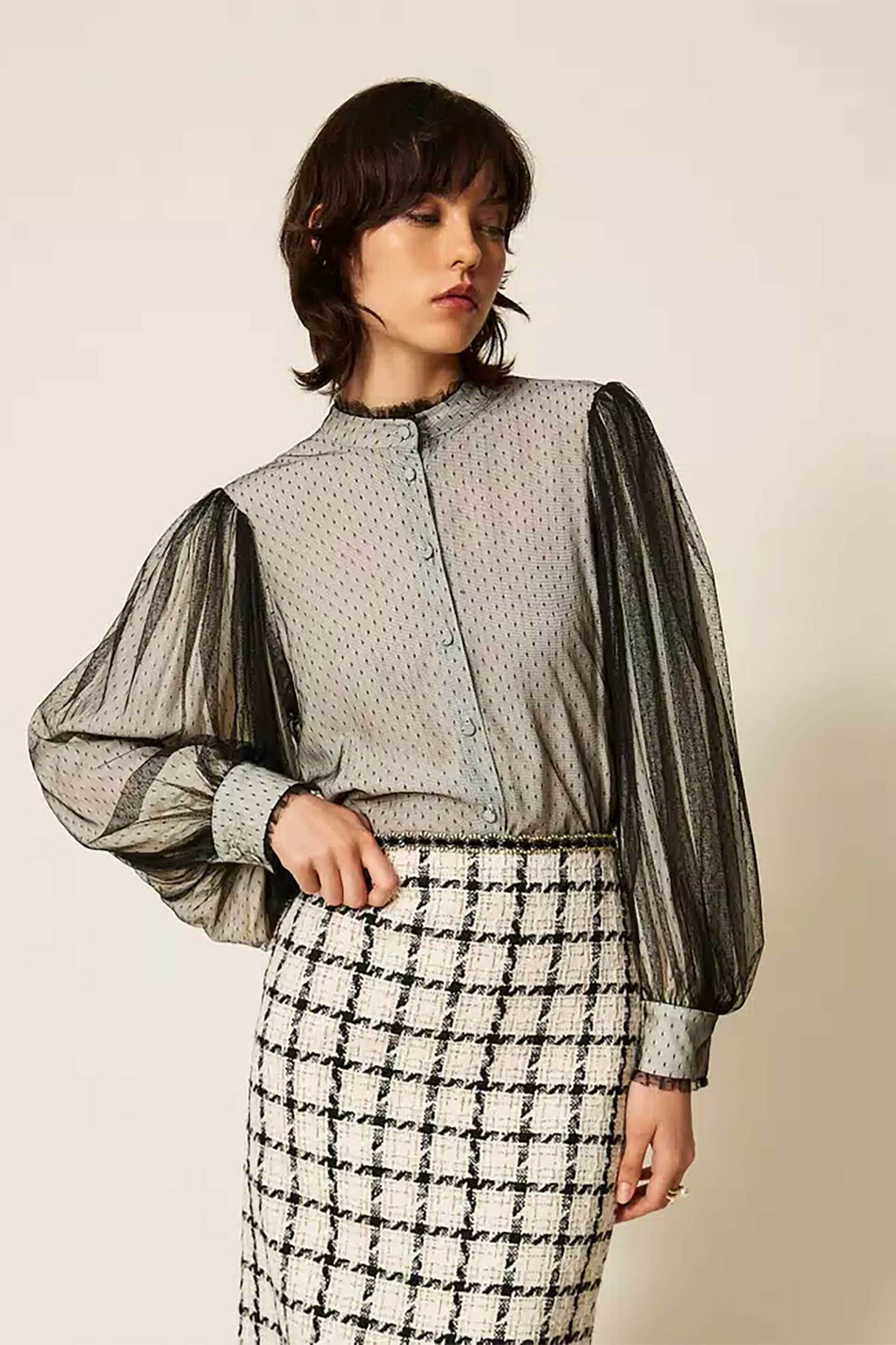 TWINSET Twinset γυναικείο πουκάμισο με τούλι - 262TP2210 Μαύρο