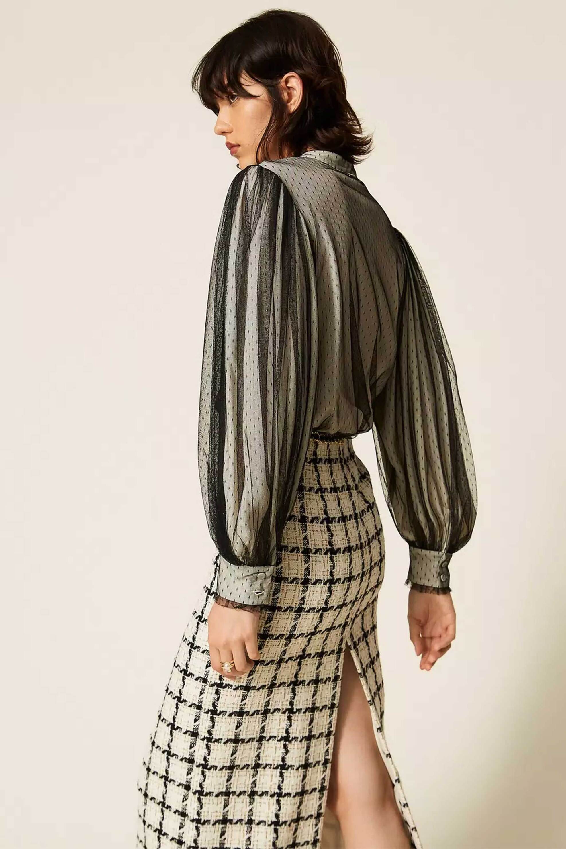 TWINSET Twinset γυναικείο πουκάμισο με τούλι - 262TP2210 Μαύρο - 3