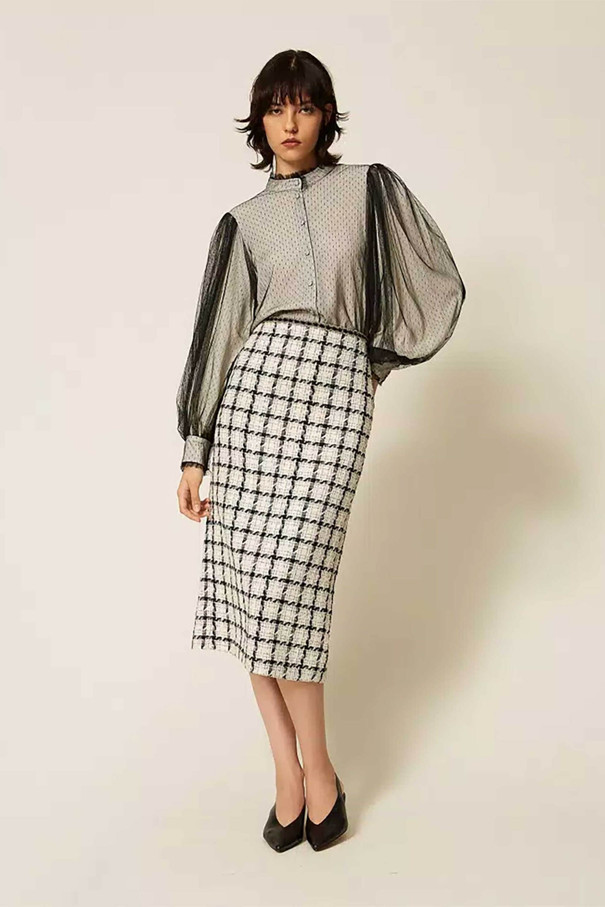 TWINSET Twinset γυναικείο πουκάμισο με τούλι - 262TP2210 Μαύρο - 4
