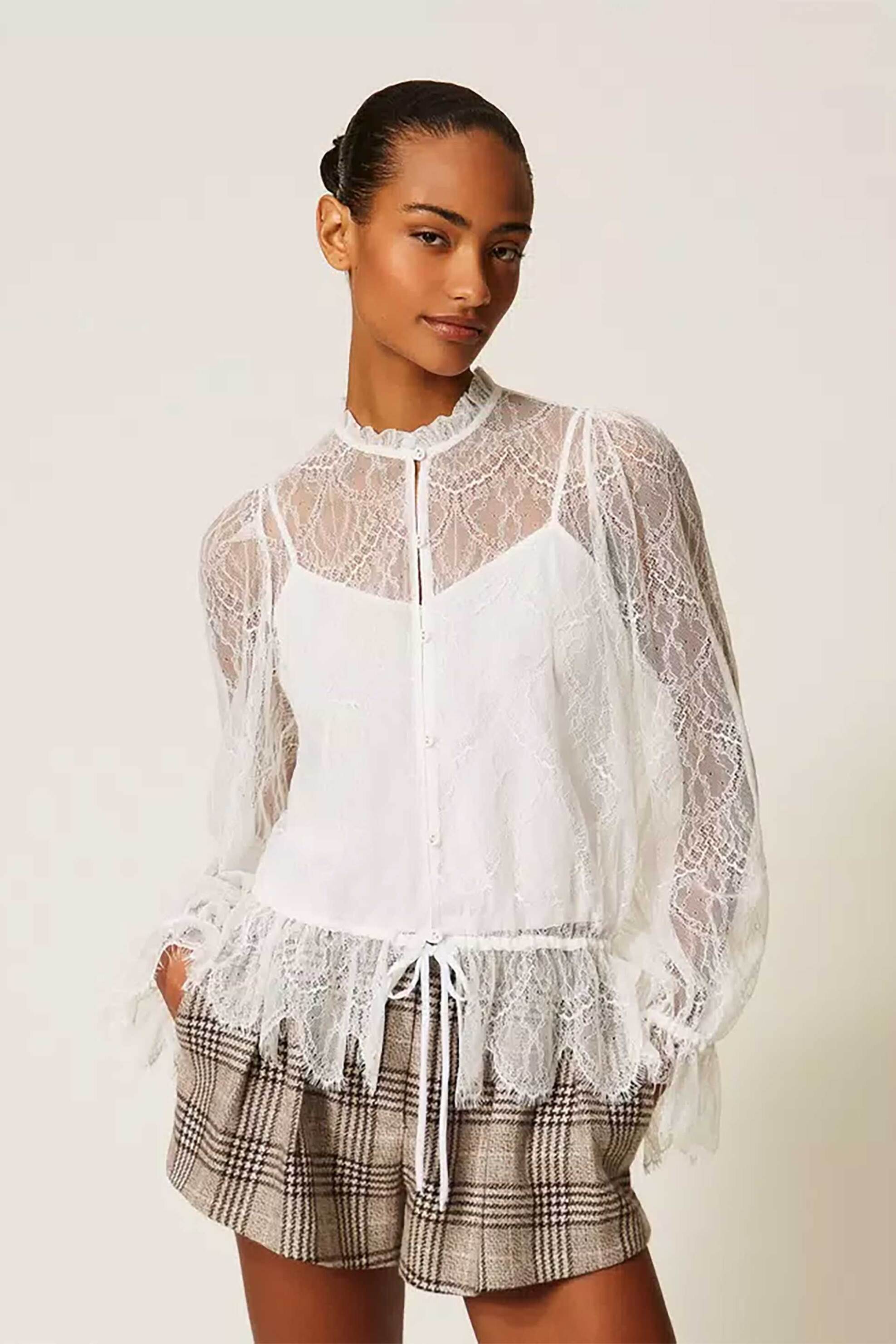 TWINSET Twinset γυναικείο πουκάμισο δαντέλα - 262TP274C Εκρού