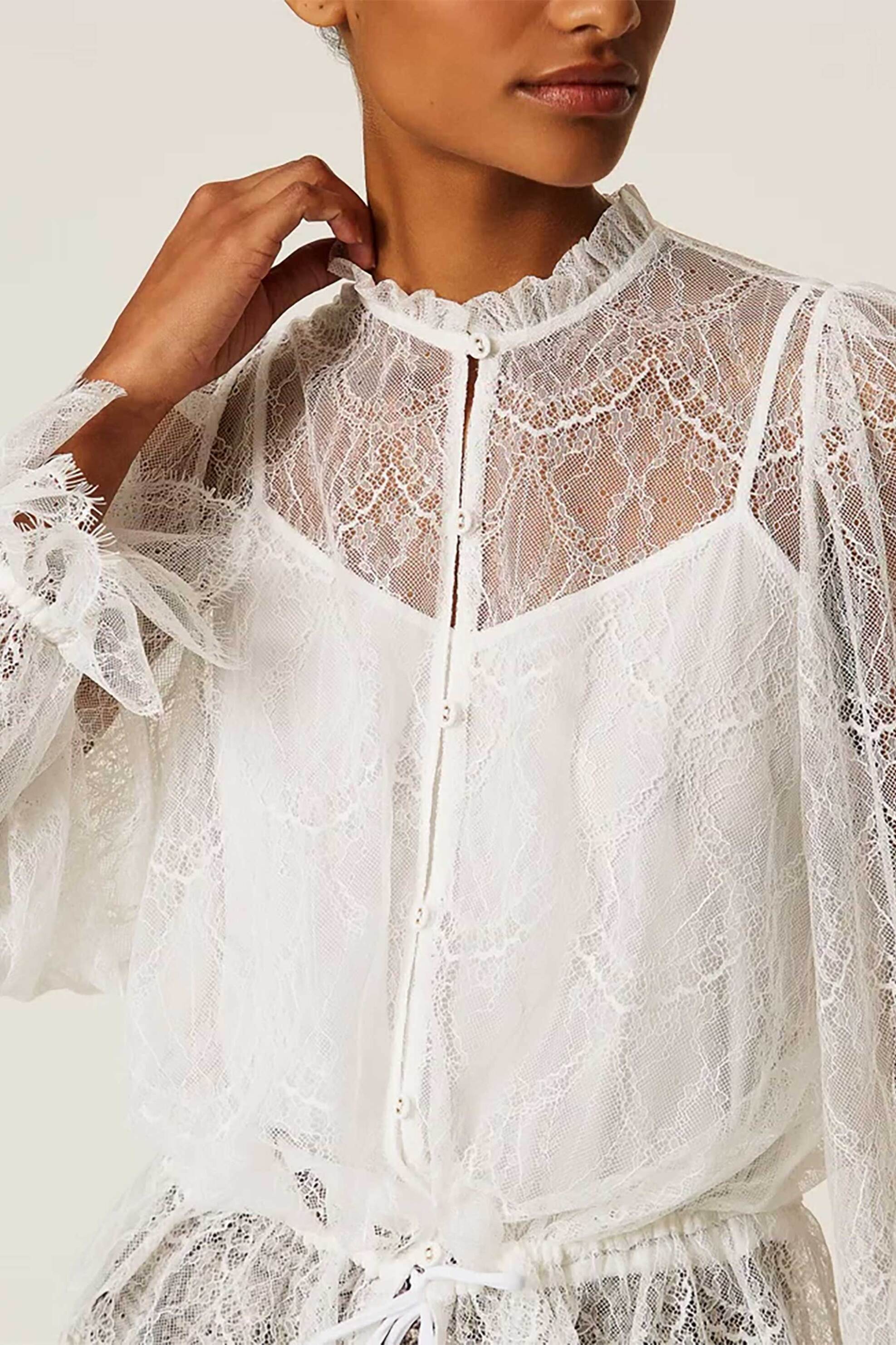 TWINSET Twinset γυναικείο πουκάμισο δαντέλα - 262TP274C Εκρού - 2
