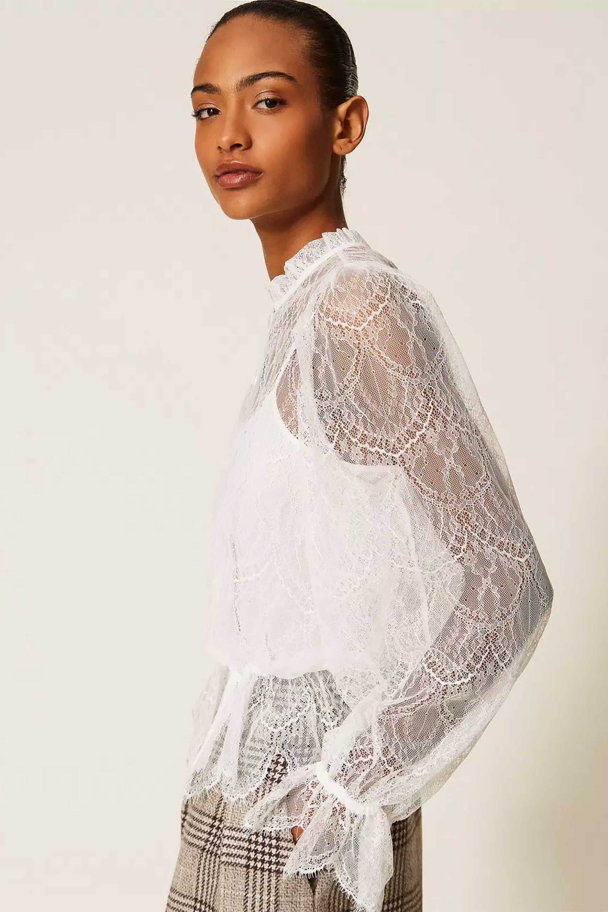 TWINSET Twinset γυναικείο πουκάμισο δαντέλα - 262TP274C Εκρού - 3