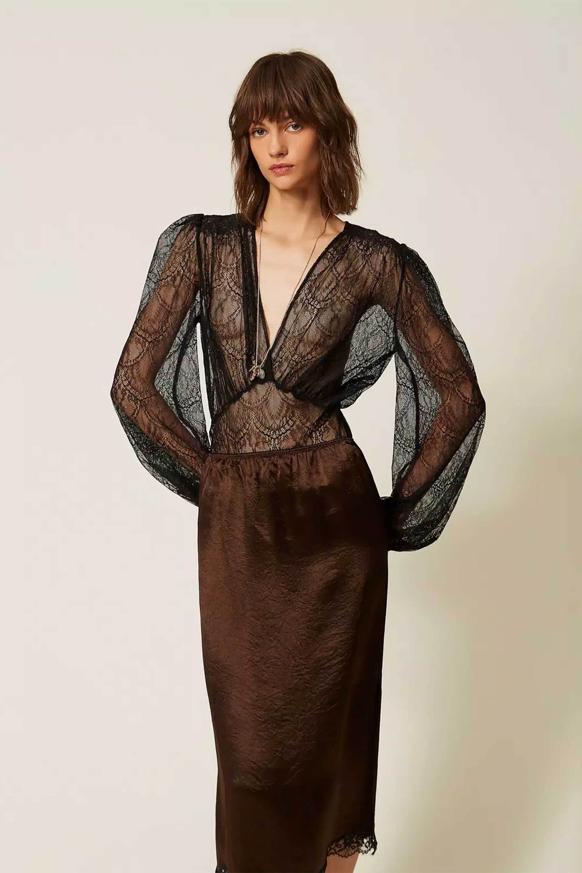 TWINSET Twinset γυναικείο κορμάκι δαντέλα - 262TP274F Μαύρο