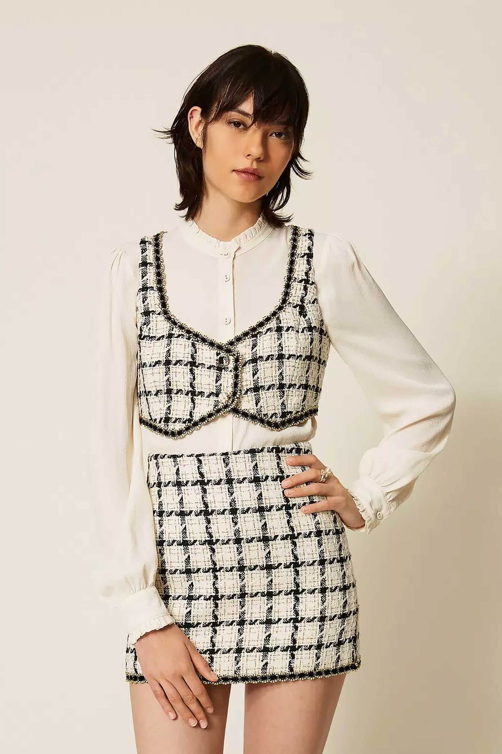 TWINSET Twinset γυναικεία mini φούστα με tweed ύφασμα - 262TP2751 Εκρού