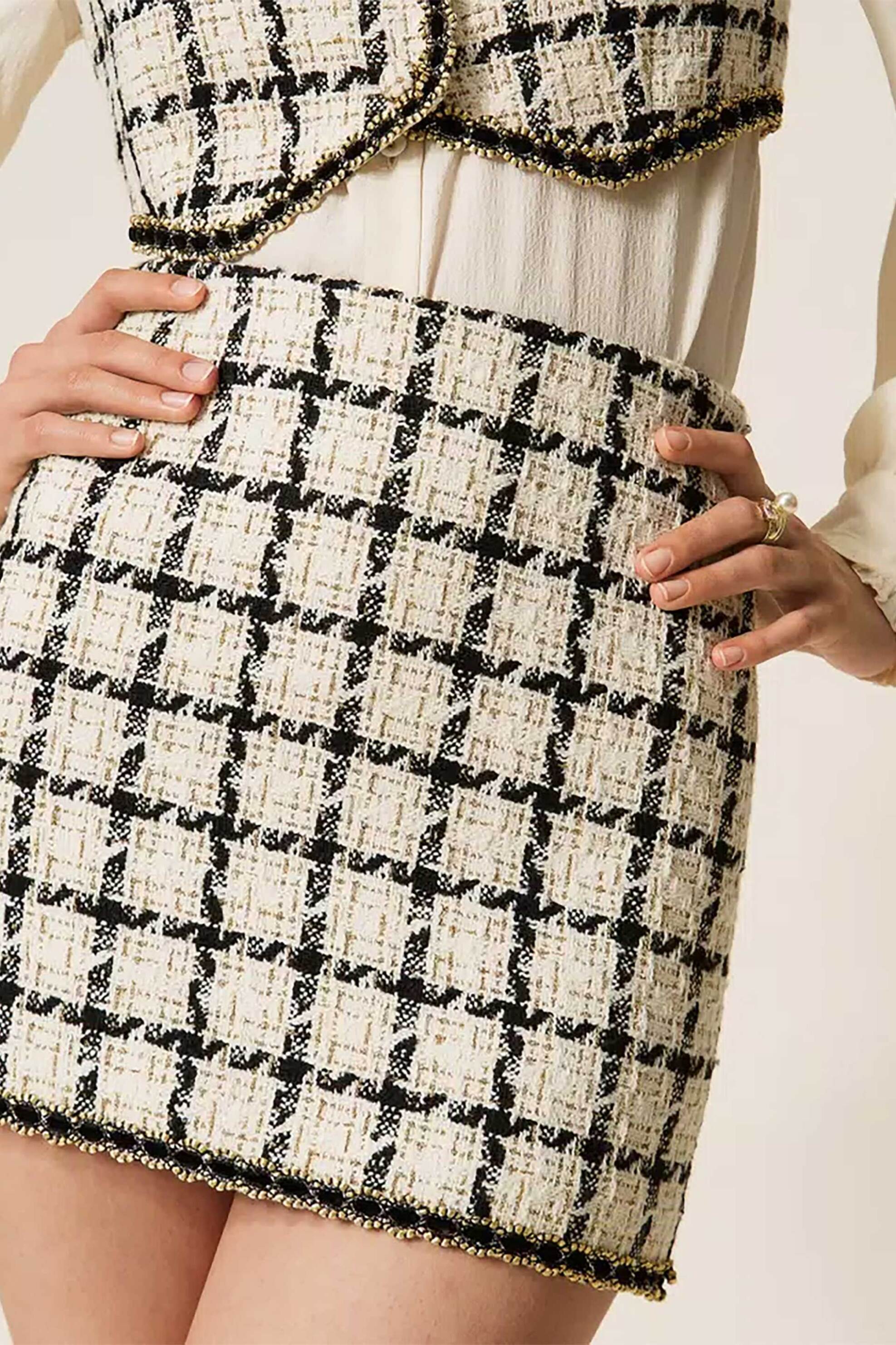 TWINSET Twinset γυναικεία mini φούστα με tweed ύφασμα - 262TP2751 Εκρού - 2
