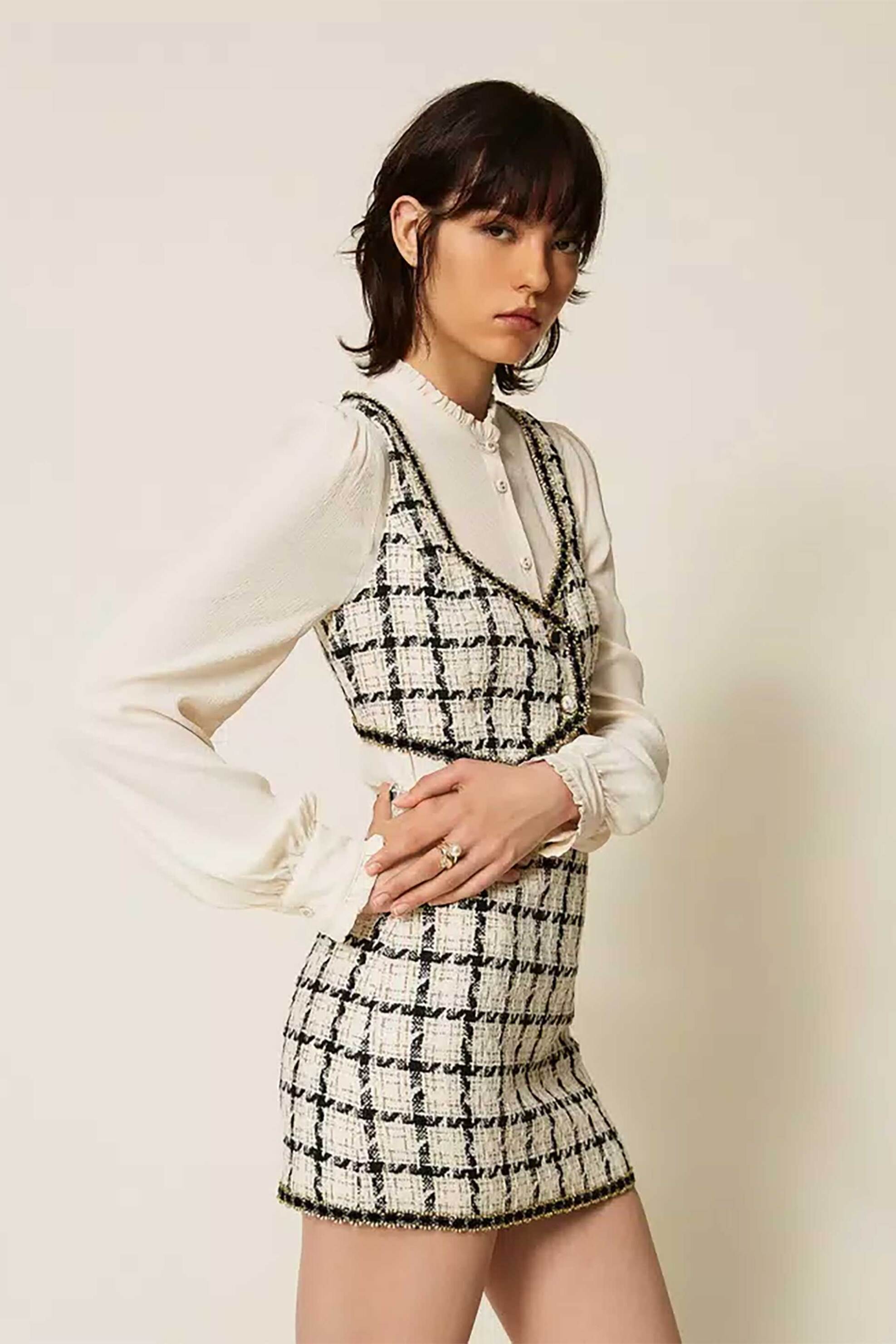 TWINSET Twinset γυναικεία mini φούστα με tweed ύφασμα - 262TP2751 Εκρού - 3