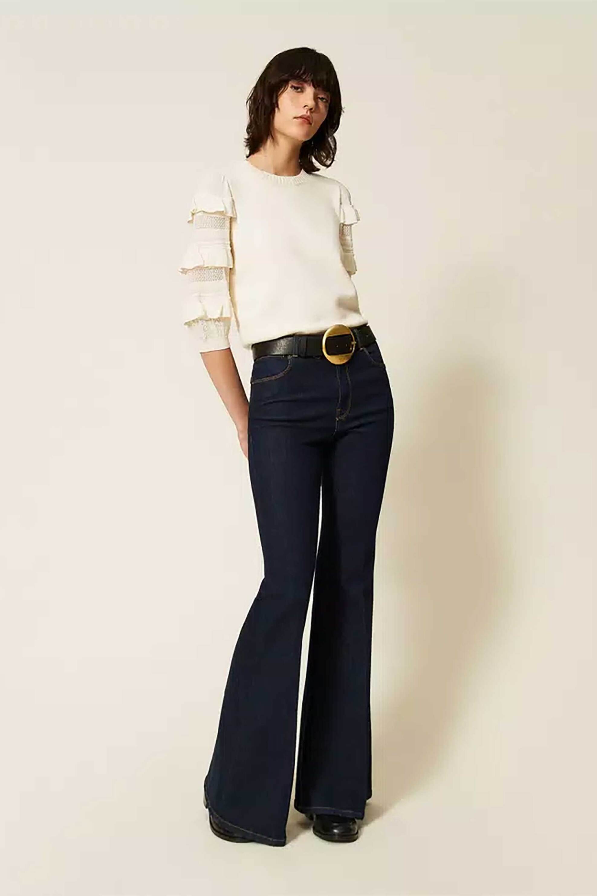 TWINSET Twinset γυναικεία μπλούζα πλεκτή με βολάν στα μανίκια - 262TP3111 Εκρού - 3