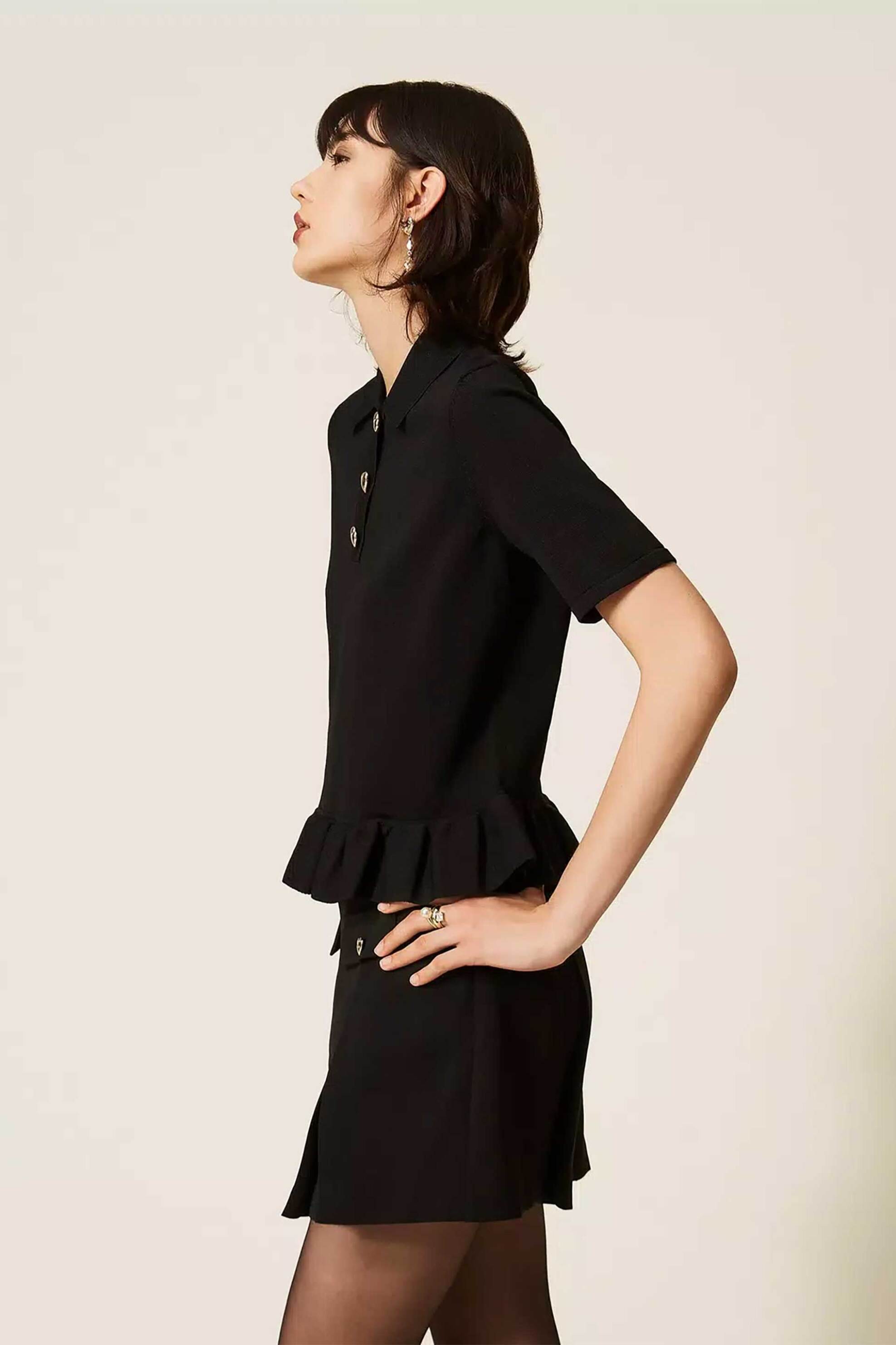 TWINSET Twinset γυναικεία μπλούζα πόλο με διακοσμητικά κουμπιά καρδιές - 262TP3141 Μαύρο - 2