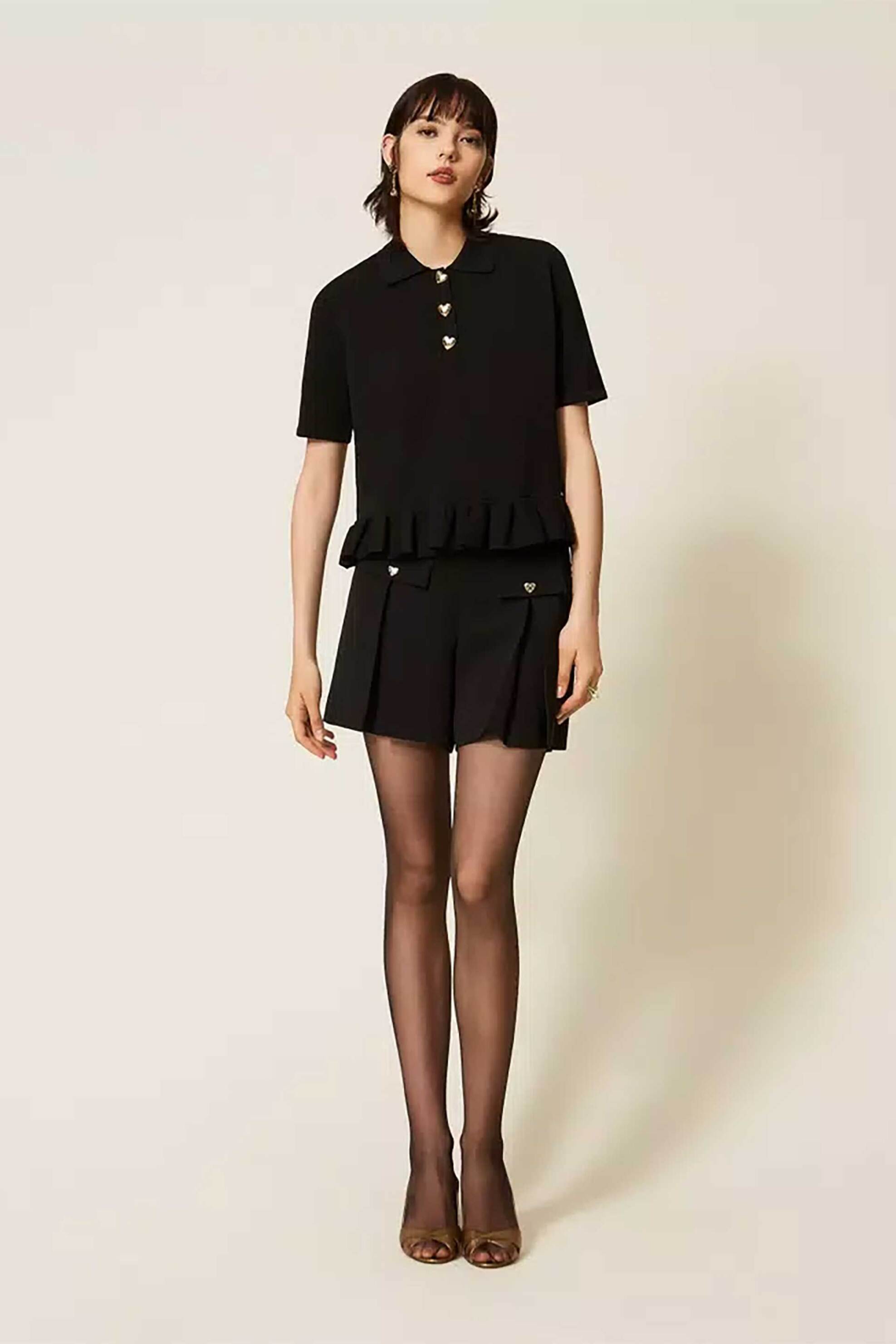 TWINSET Twinset γυναικεία μπλούζα πόλο με διακοσμητικά κουμπιά καρδιές - 262TP3141 Μαύρο - 3
