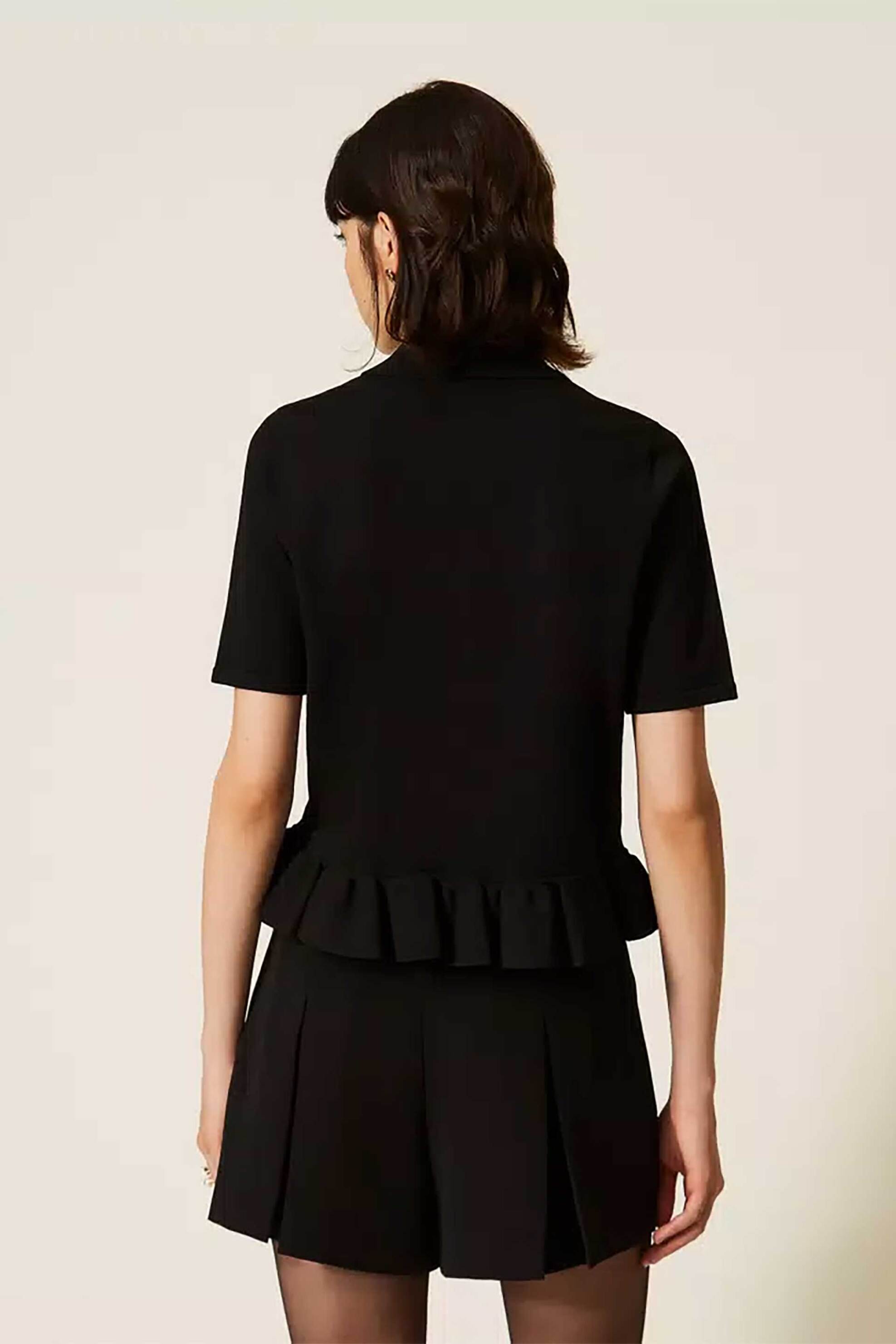 TWINSET Twinset γυναικεία μπλούζα πόλο με διακοσμητικά κουμπιά καρδιές - 262TP3141 Μαύρο - 4