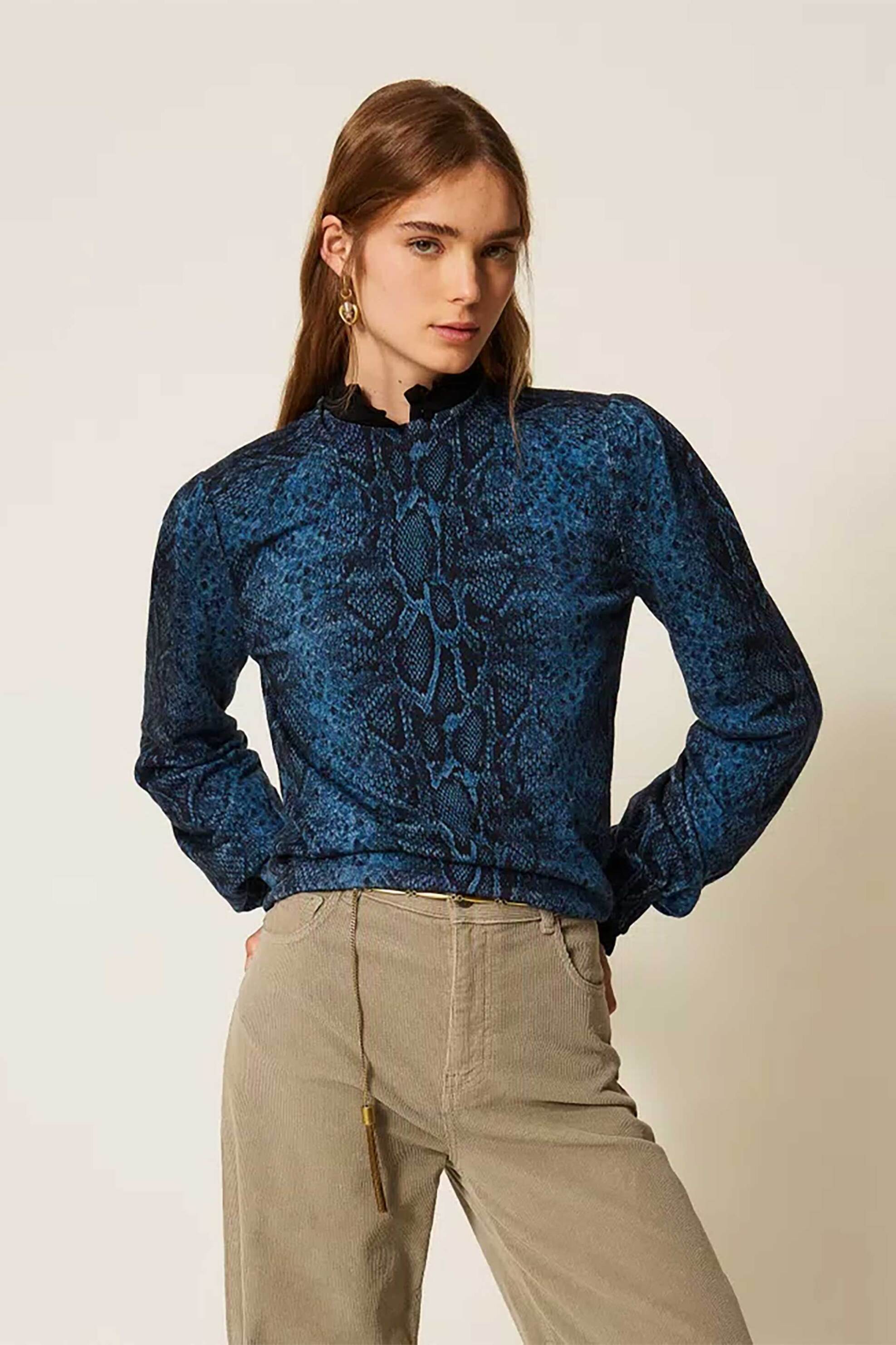 TWINSET Twinset γυναικεία μπλούζα με snake print - 262TT3410 Μπλε