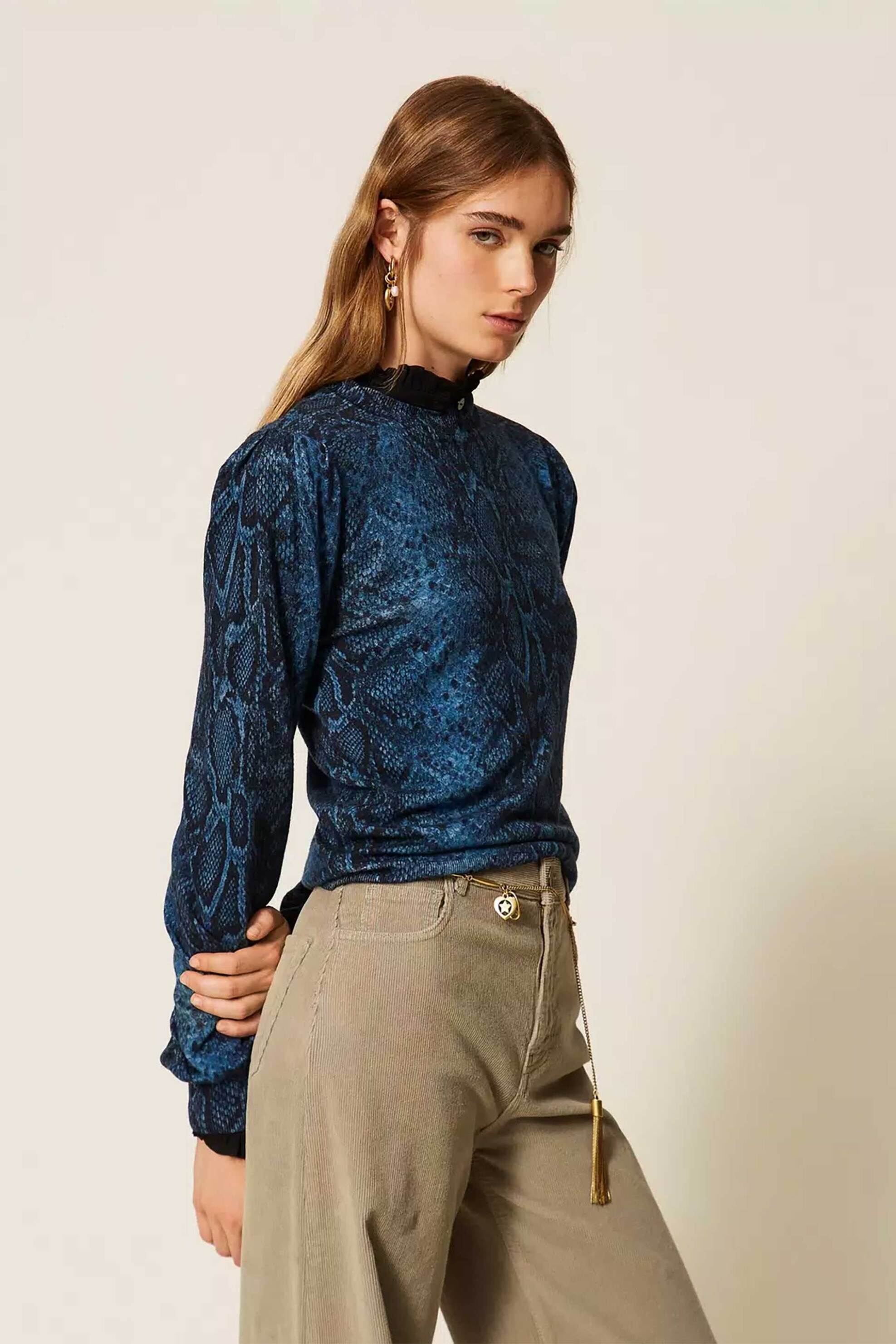 TWINSET Twinset γυναικεία μπλούζα με snake print - 262TT3410 Μπλε - 3