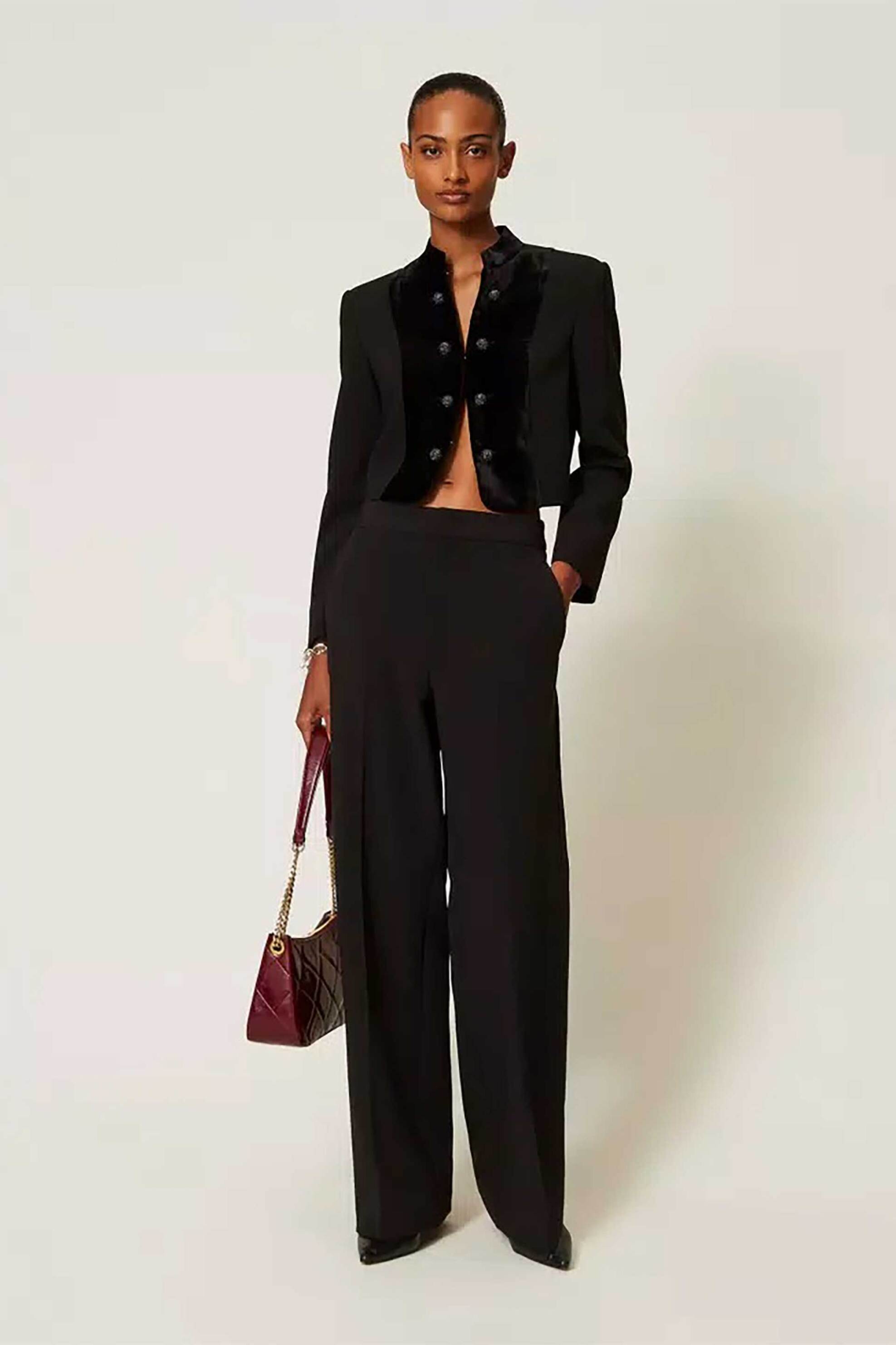 TWINSET Twinset γυναικείο crêpe παντελόνι Straight Leg - 262TT2423 Μαύρο