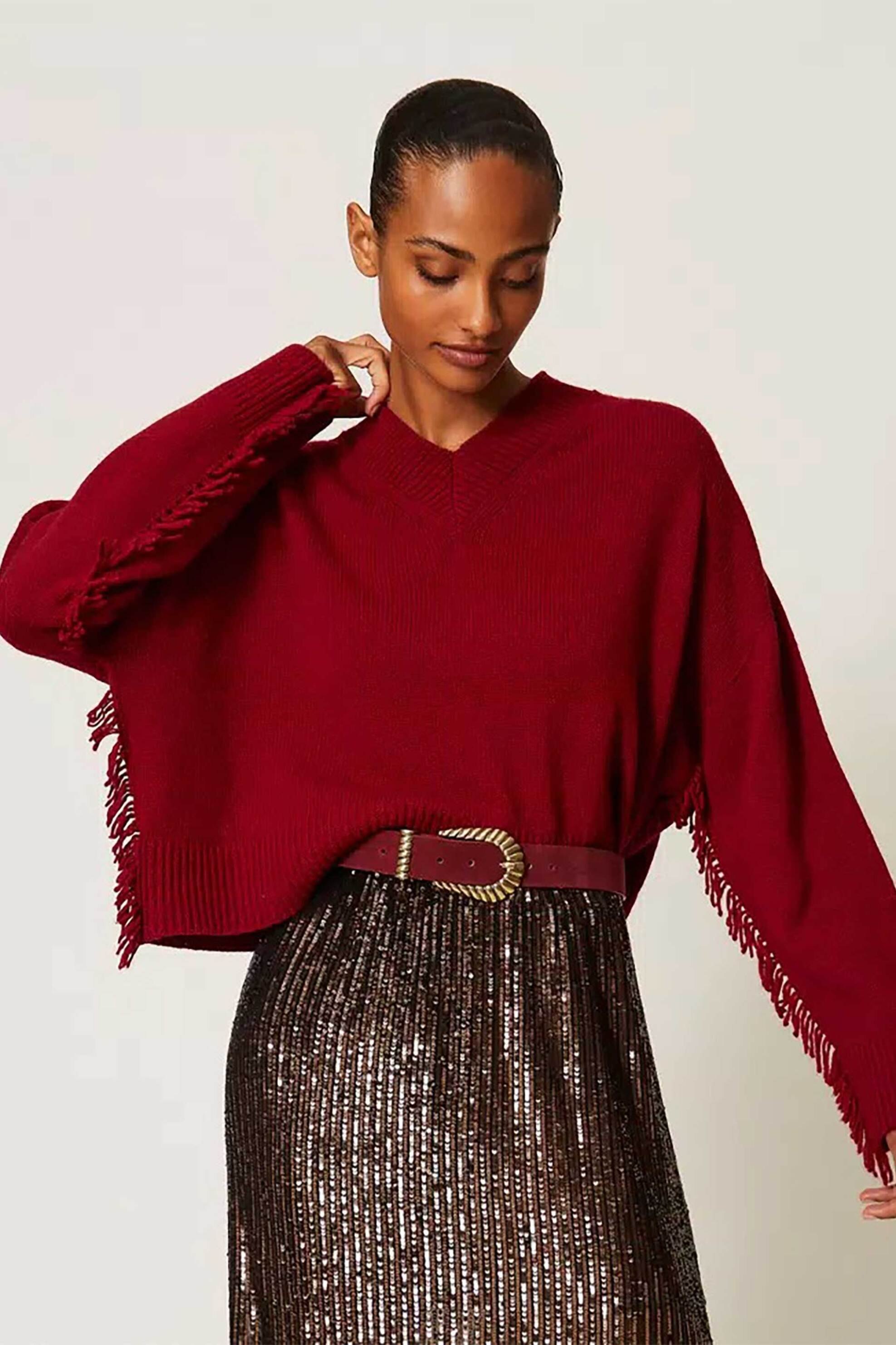 TWINSET Twinset γυναικεία μπλούζα πλεκτή με κρόσια - 262TT3211 Κόκκινο