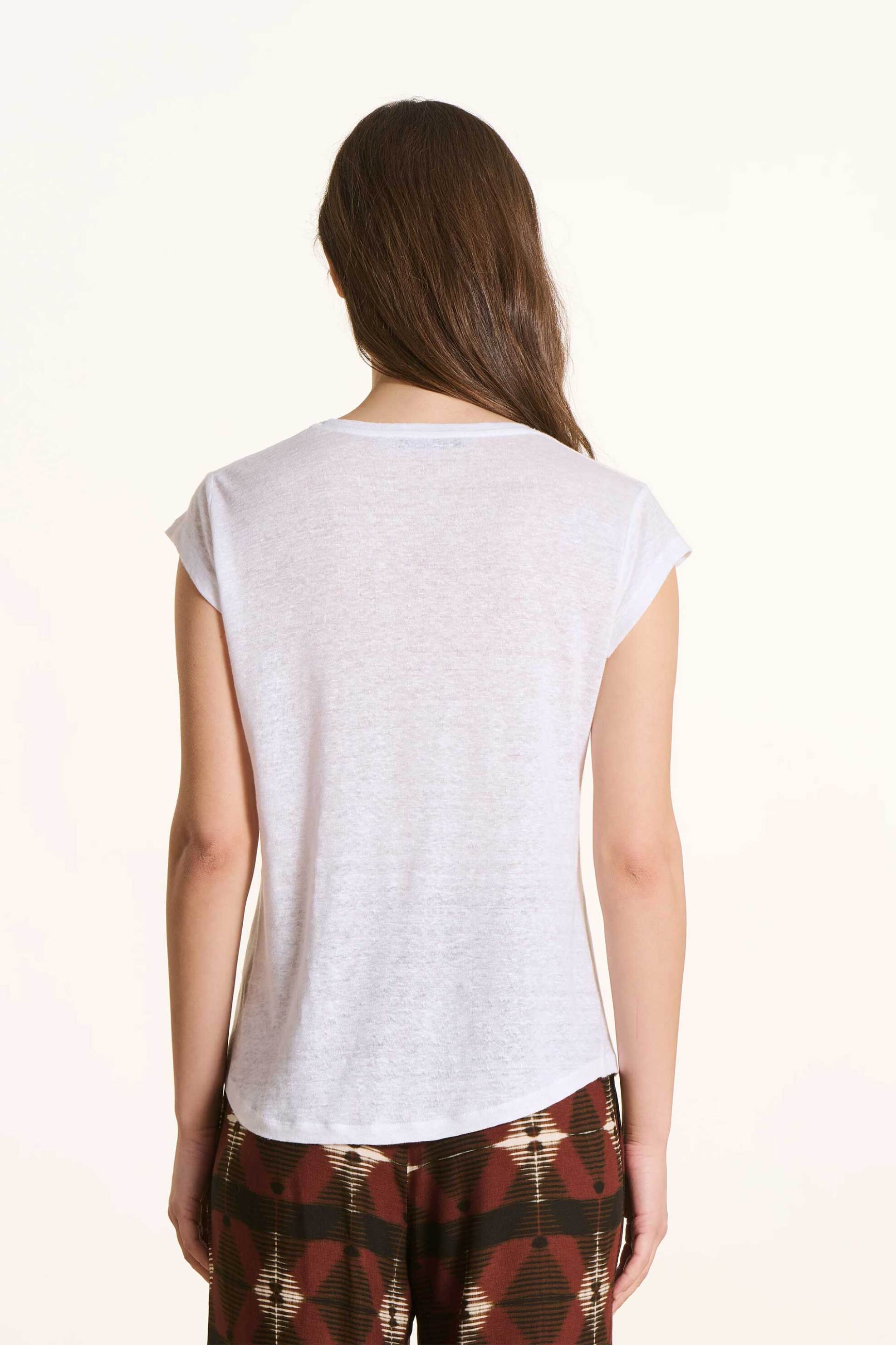 LA FEE MARABOUTEE La Fée Maraboutée γυναικείο λινό T-shirt με V Straight Cut - FA-TS-DAVIA Λευκό - 3