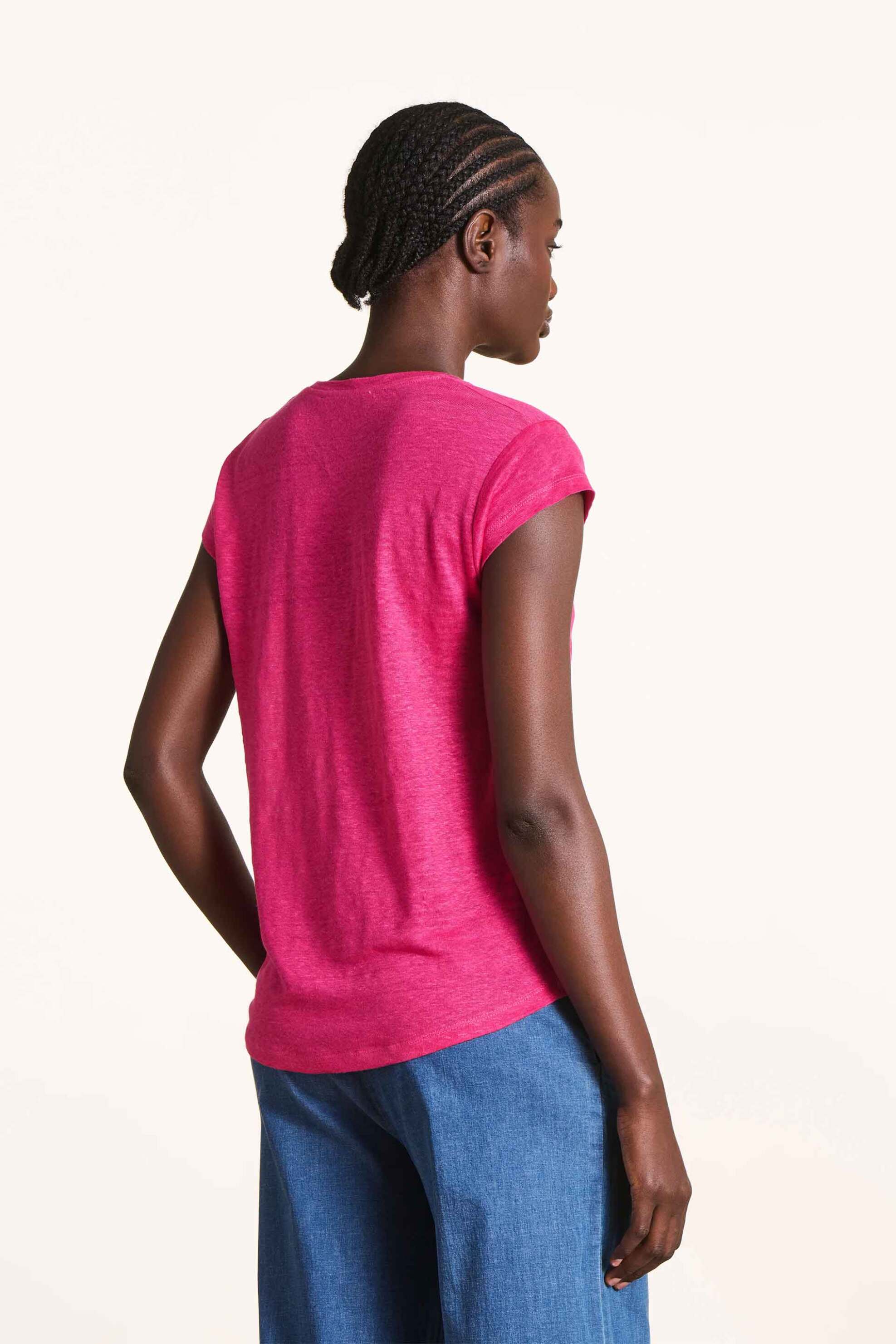 LA FEE MARABOUTEE La Fée Maraboutée γυναικείο λινό T-shirt με V Straight Cut - FA-TS-DAVIA Φούξια - 3