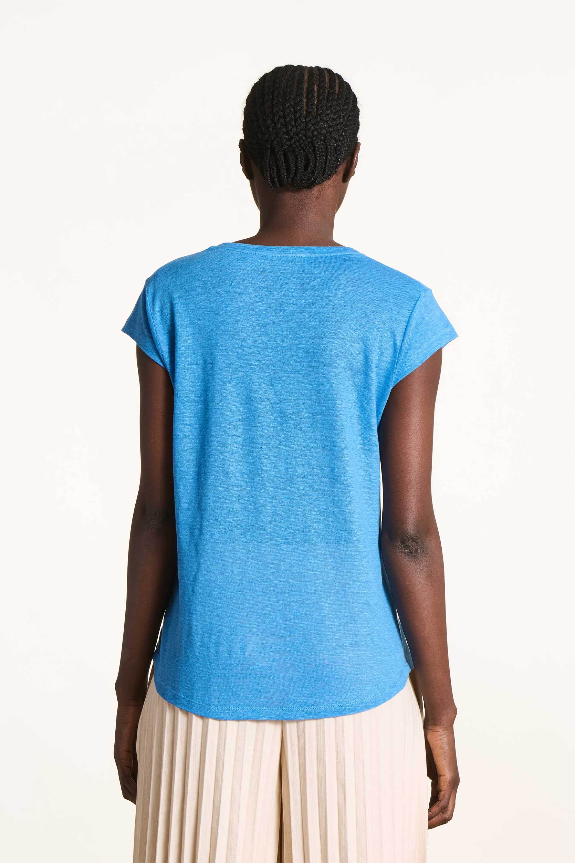 LA FEE MARABOUTEE La Fée Maraboutée γυναικείο λινό T-shirt με V Straight Cut - FA-TS-DAVIA Γαλάζιο - 3