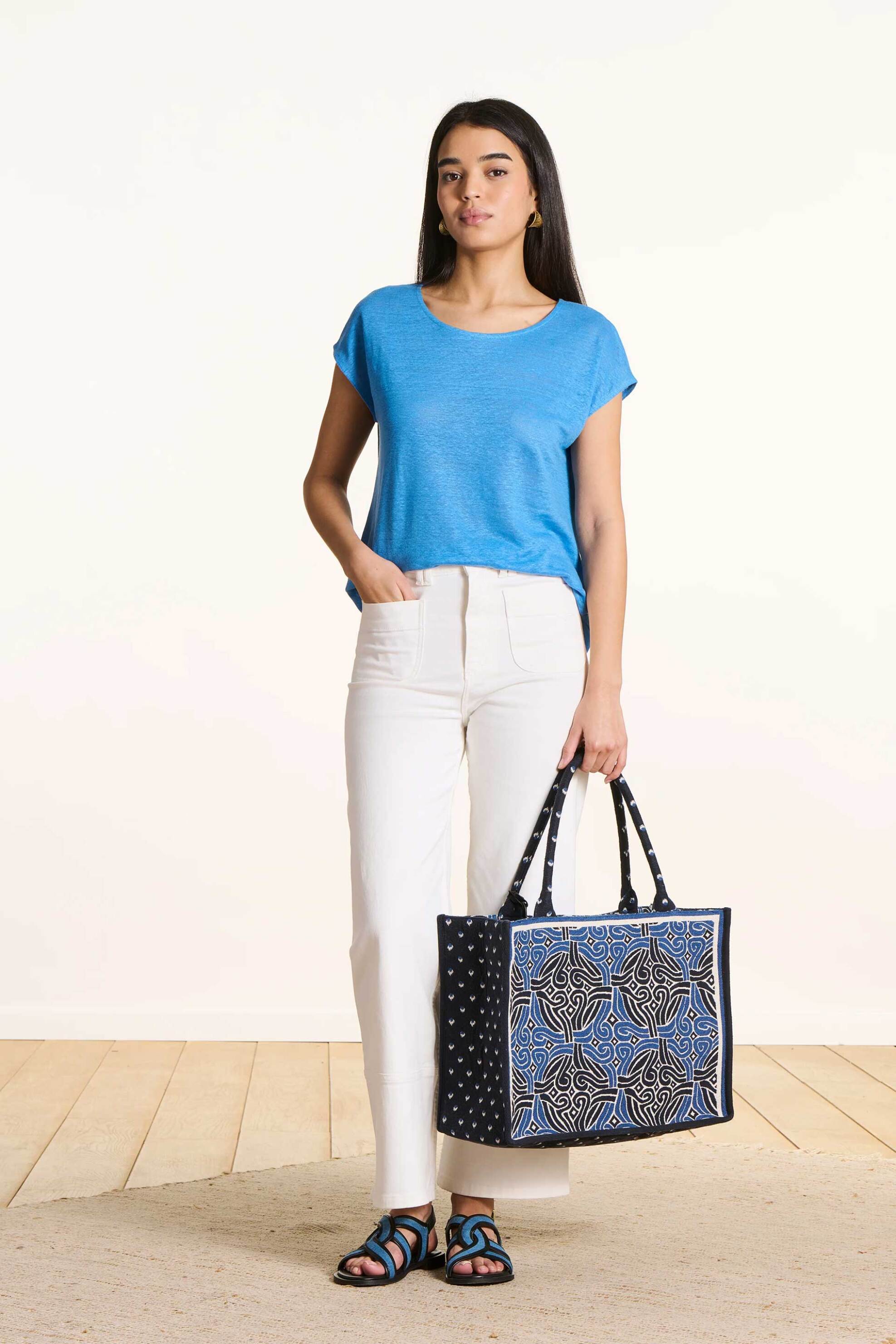 LA FEE MARABOUTEE La Fée Maraboutée γυναικείο λινό T-shirt μονόχρωμο Straight Cut - FH-TS-VIRANO Γαλάζιο - 2