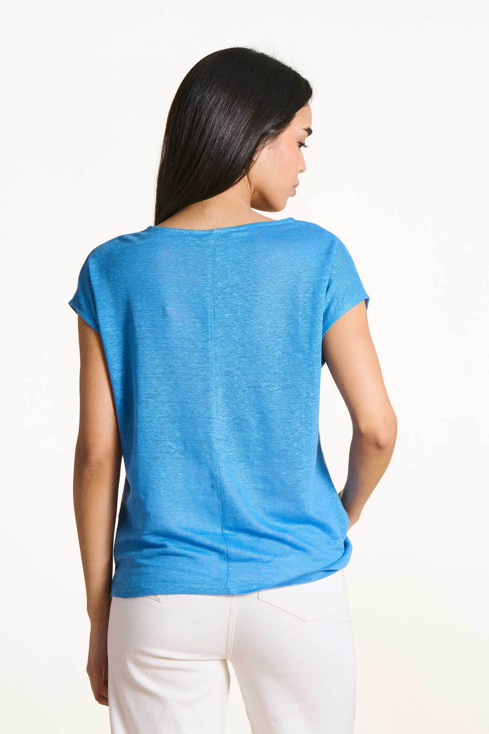 LA FEE MARABOUTEE La Fée Maraboutée γυναικείο λινό T-shirt μονόχρωμο Straight Cut - FH-TS-VIRANO Γαλάζιο - 3