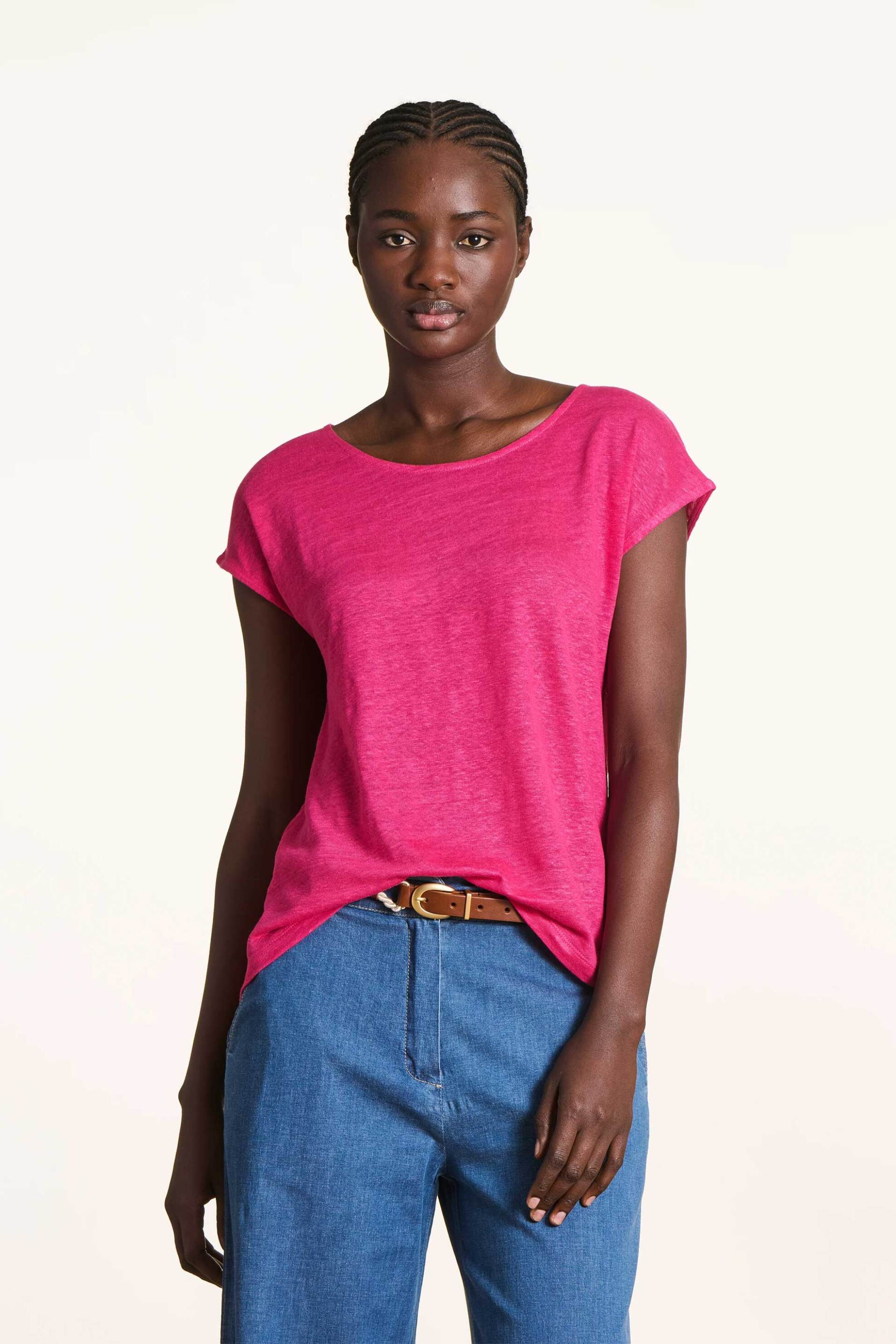 La Fée Maraboutée γυναικείο λινό T-shirt μονόχρωμο Straight Cut - FH-TS-VIRANO Φούξια