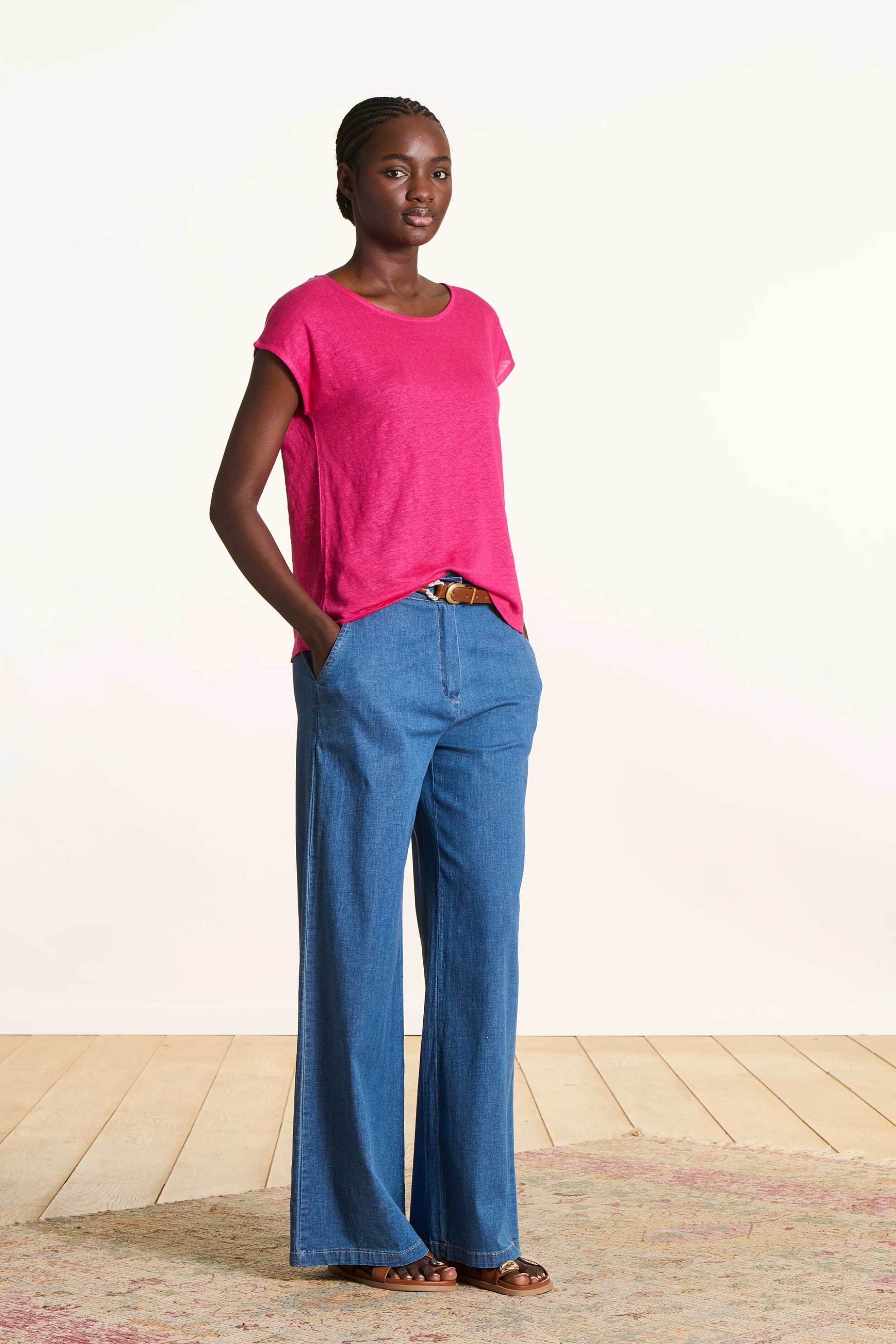 LA FEE MARABOUTEE La Fée Maraboutée γυναικείο λινό T-shirt μονόχρωμο Straight Cut - FH-TS-VIRANO Φούξια - 2
