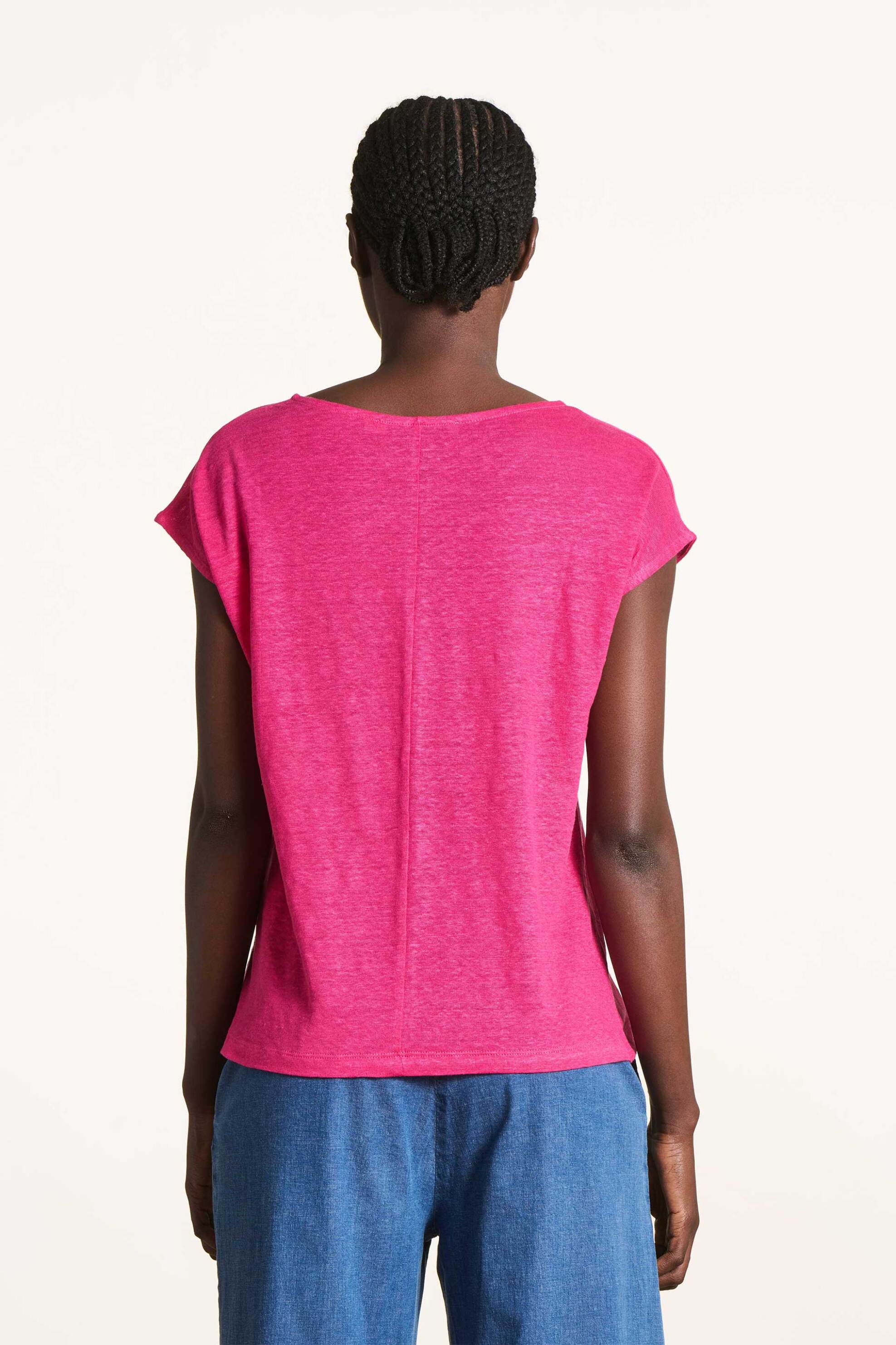LA FEE MARABOUTEE La Fée Maraboutée γυναικείο λινό T-shirt μονόχρωμο Straight Cut - FH-TS-VIRANO Φούξια - 3