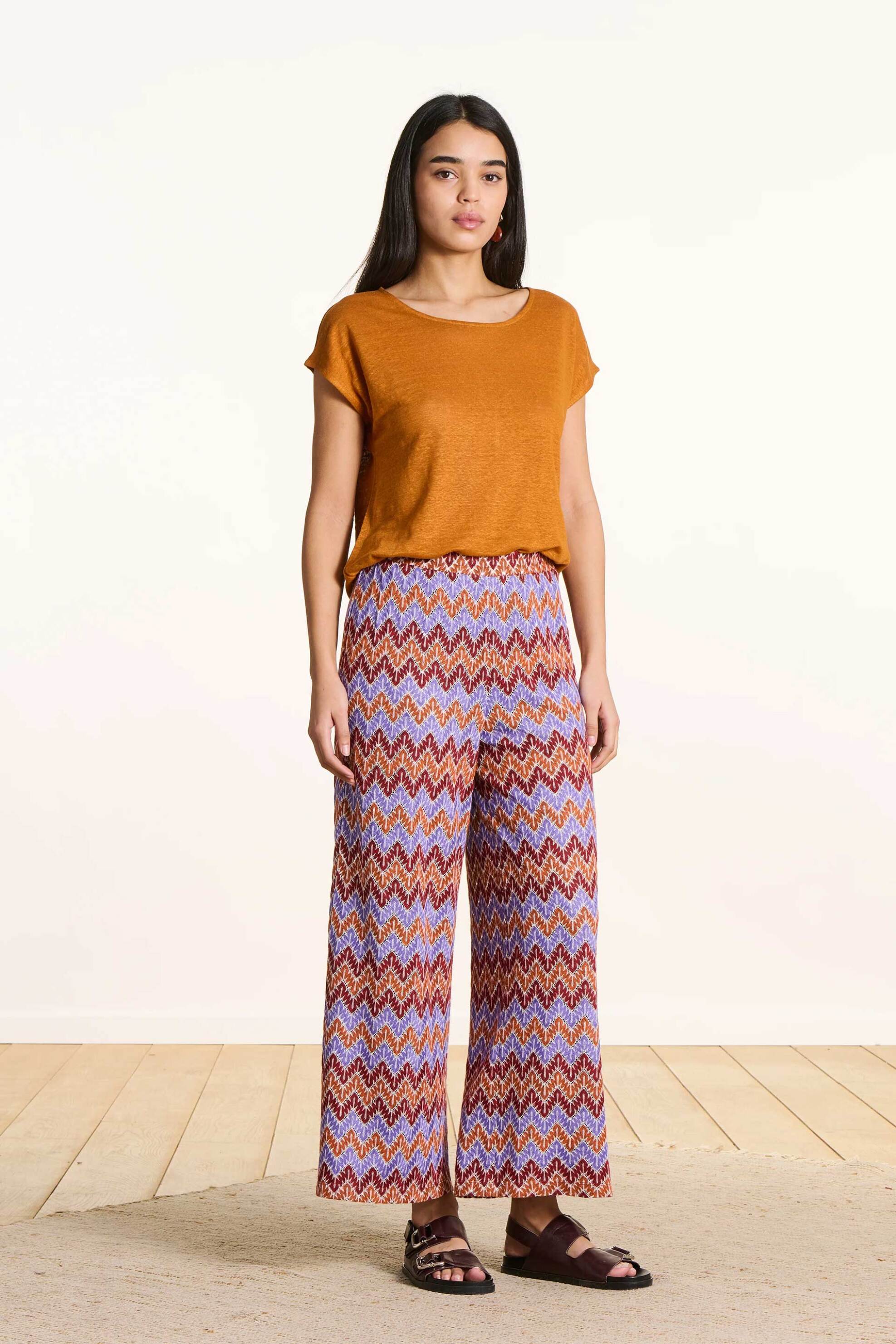 LA FEE MARABOUTEE La Fée Maraboutée γυναικείο λινό T-shirt μονόχρωμο Straight Cut - FH-TS-VIRANO Πορτοκαλί - 2