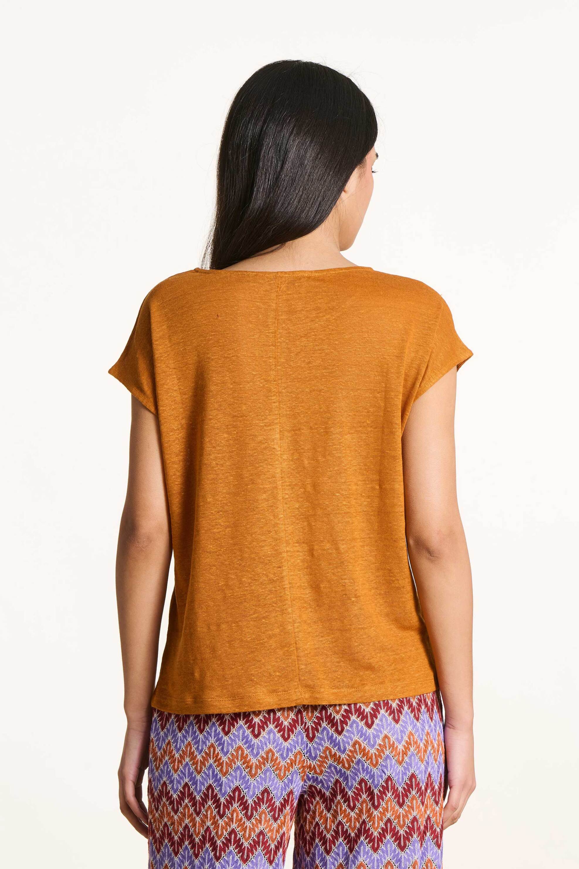 LA FEE MARABOUTEE La Fée Maraboutée γυναικείο λινό T-shirt μονόχρωμο Straight Cut - FH-TS-VIRANO Πορτοκαλί - 3