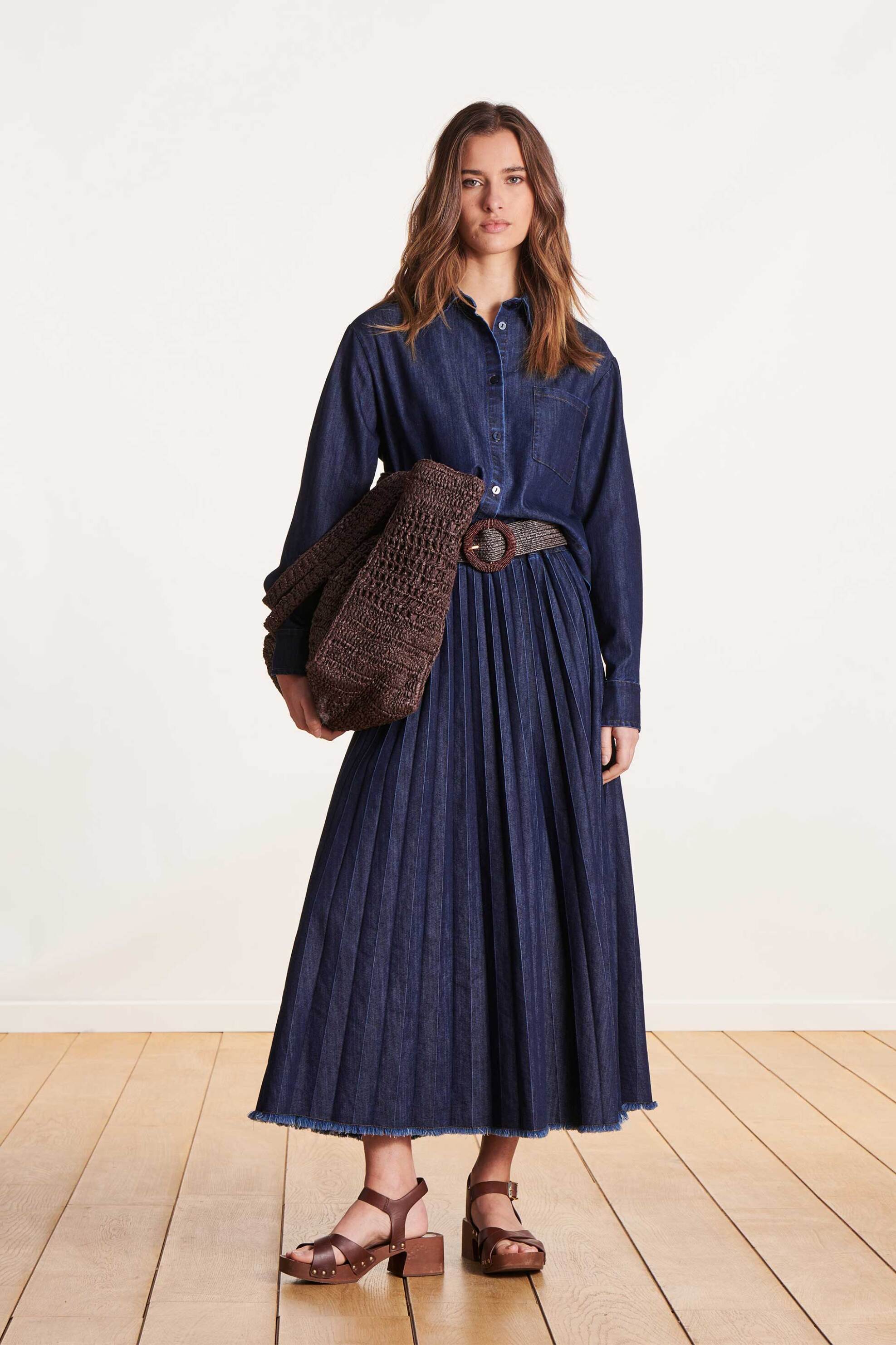  La Fée Maraboutée γυναικεία φούστα midi denim με πλισέ σχέδιο - FJ-JU-DONUT-D Denim Blue Σκούρο 2025