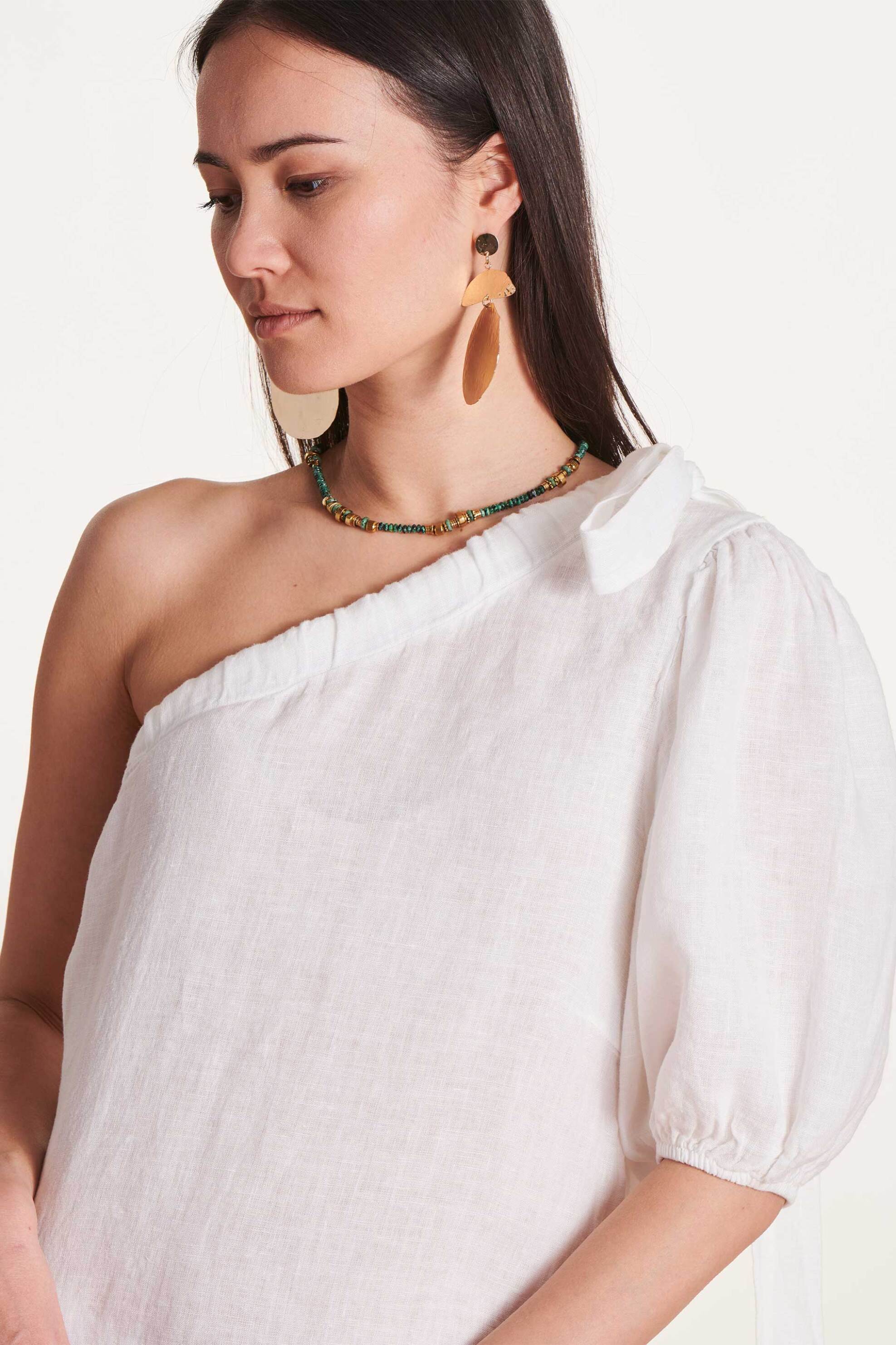 La Fée Maraboutée γυναικείο maxi φόρεμα με ένα ώμο tie-dye - FJ-RO-DIANALA-L Λευκό φωτογραφία