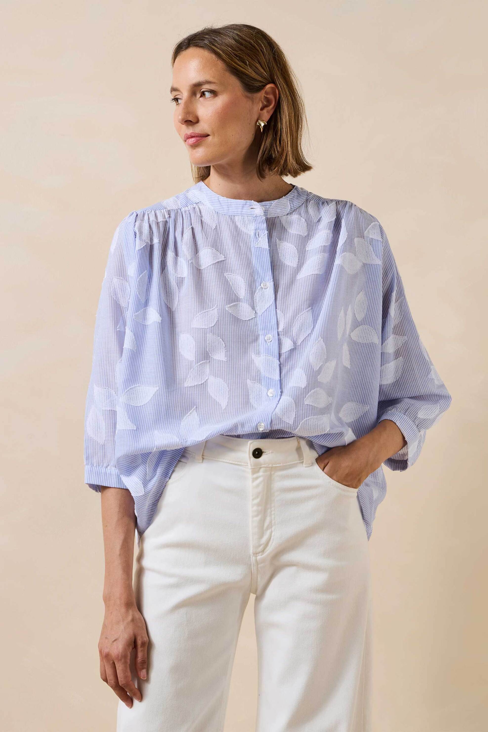 La Fée Maraboutée γυναικείo πουκάμισο με floral print - FL-CH-DOUWINA-J Γαλάζιο