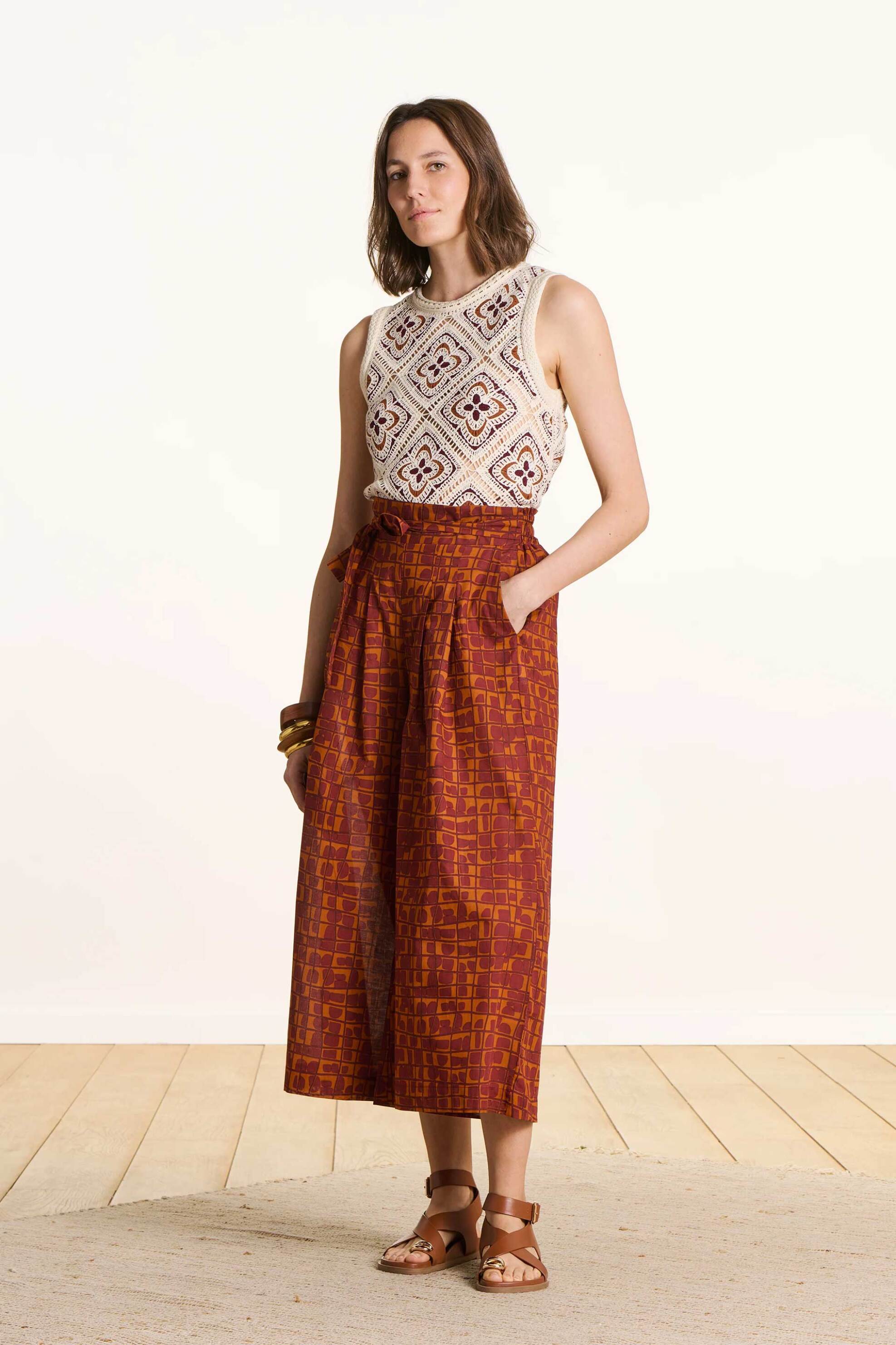 La Fée Maraboutée γυναικείο παντελόνι με all-over print cropped - FL-PA-DACTUS-C Κεραμιδί