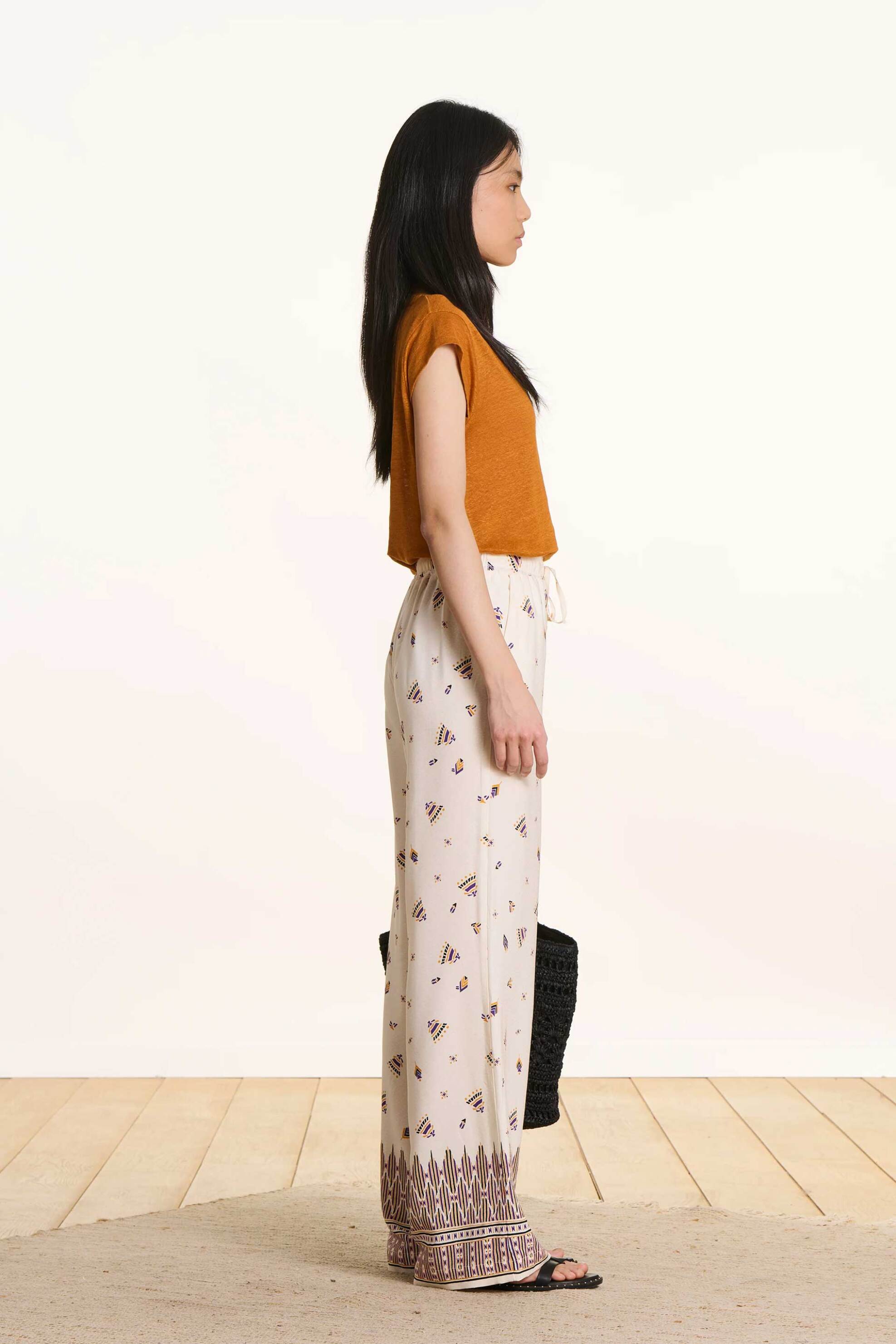 La Fée Maraboutée γυναικείο παντελόνι με all-over print Wide Fit - FL-PA-PACOA-O Εκρού