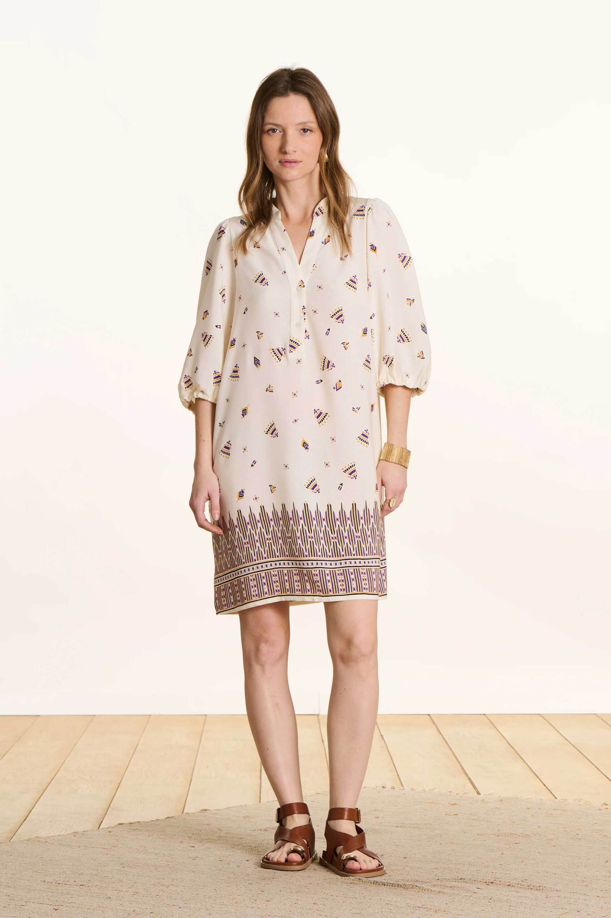 La Fée Maraboutée γυναικείο mini φόρεμα με all-over print - FL-RO-FERTIGO-O Εκρού