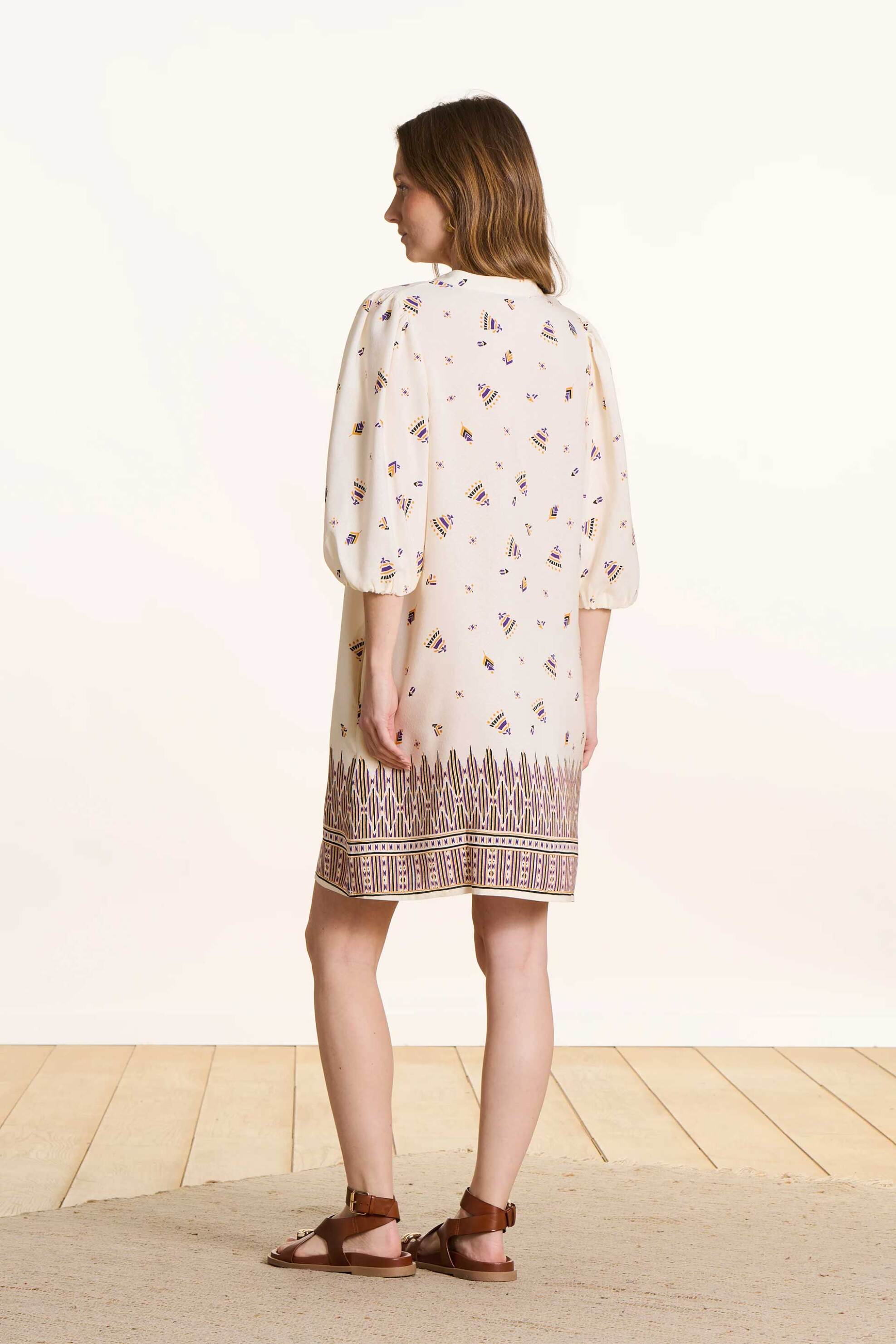 La Fée Maraboutée γυναικείο mini φόρεμα με all-over print - FL-RO-FERTIGO-O Εκρού φωτογραφία