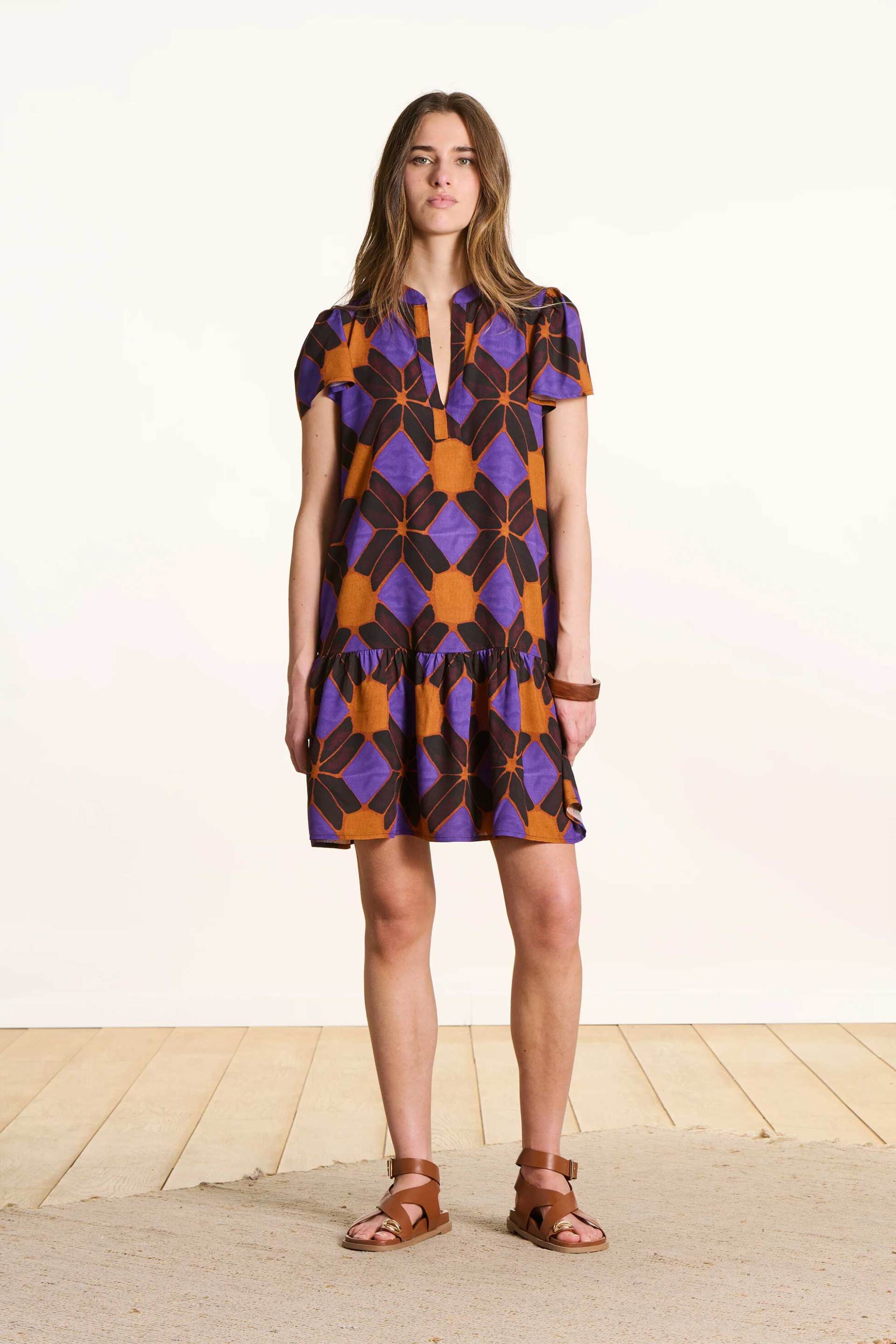 La Fée Maraboutée γυναικείο mini φόρεμα με all-over print - FL-RO-FRAME-V Καφέ