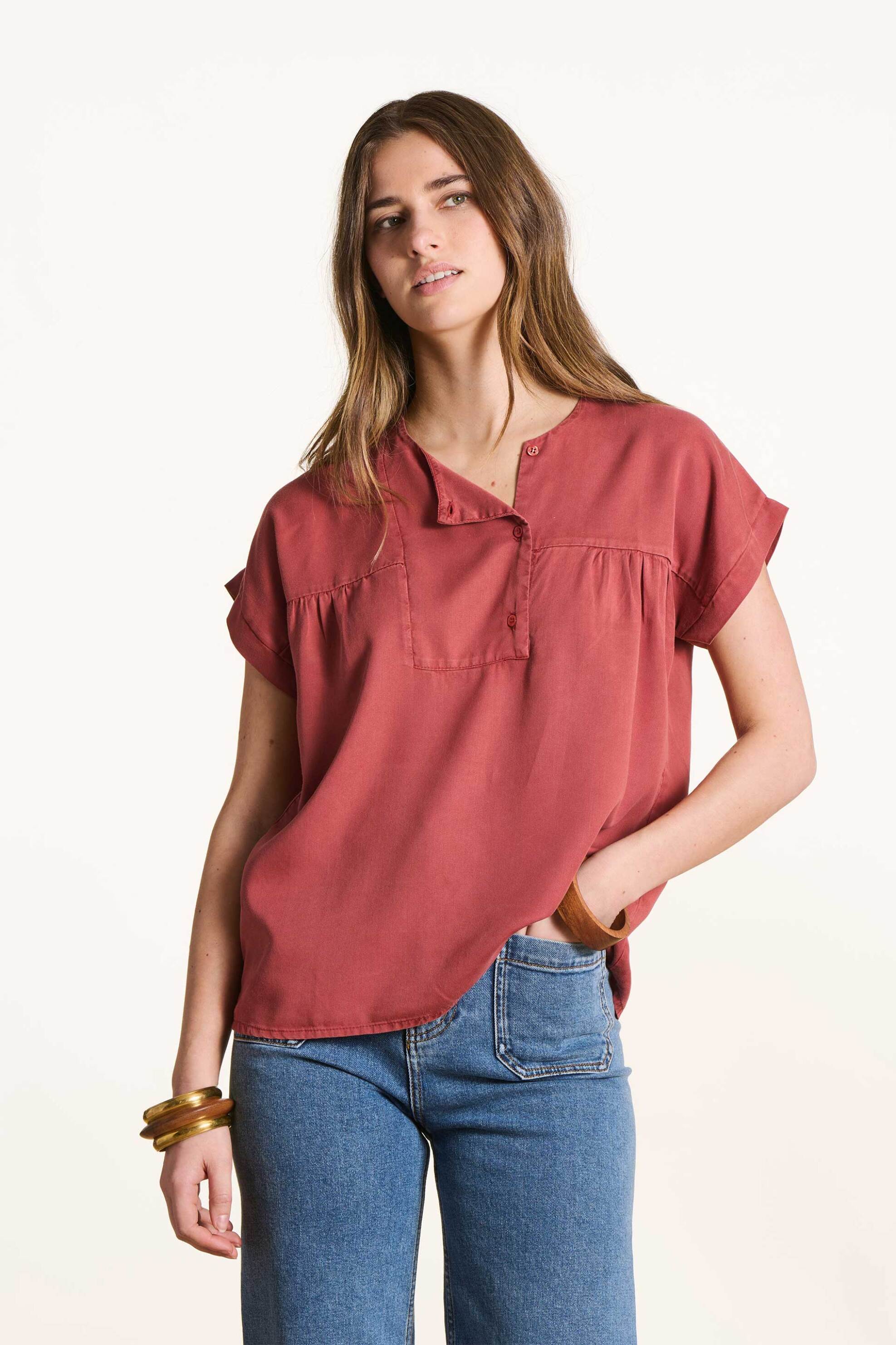 La Fée Maraboutée γυναικεία μπλούζα μονόχρωμη Loose Fit - FL-TO-FLAVIER-L Κόκκινο