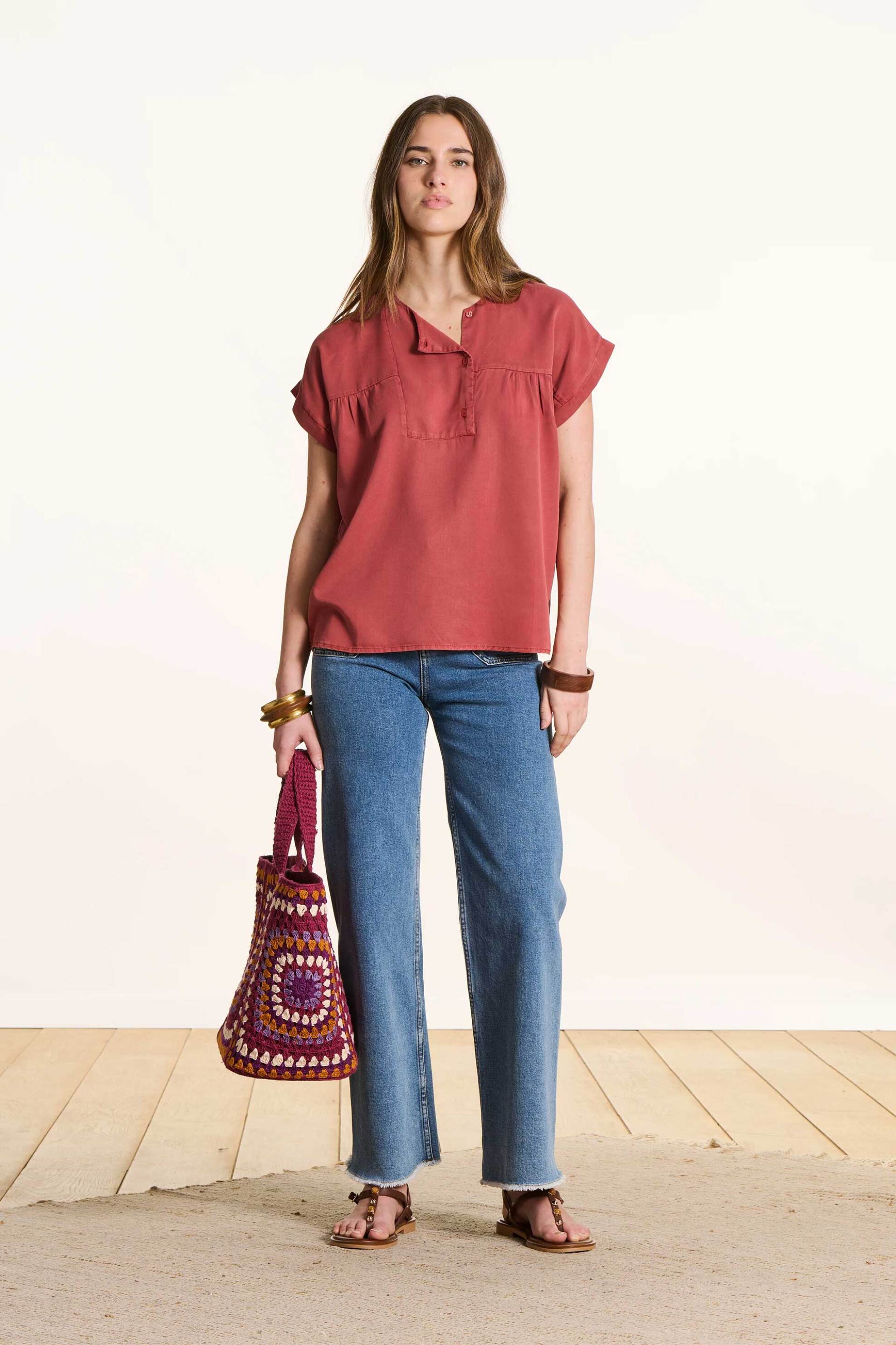 La Fée Maraboutée γυναικεία μπλούζα μονόχρωμη Loose Fit - FL-TO-FLAVIER-L Κόκκινο