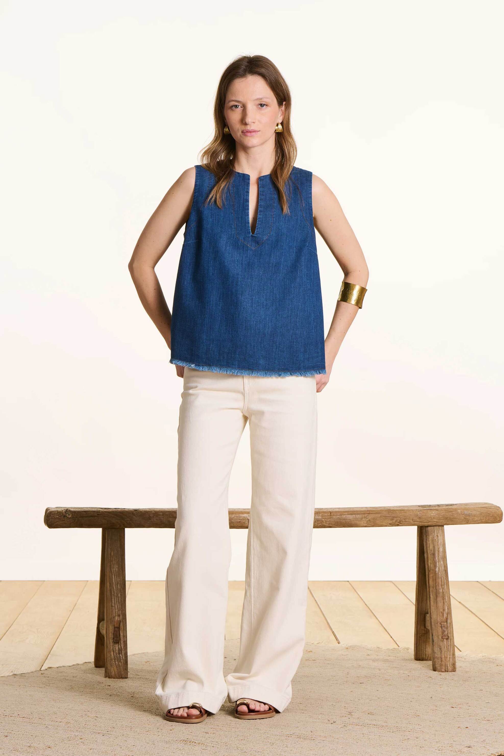 LA FEE MARABOUTEE La Fée Maraboutée γυναικείο τοπ denim αμάνικο - FL-TO-FOTO-D Denim Blue - 2
