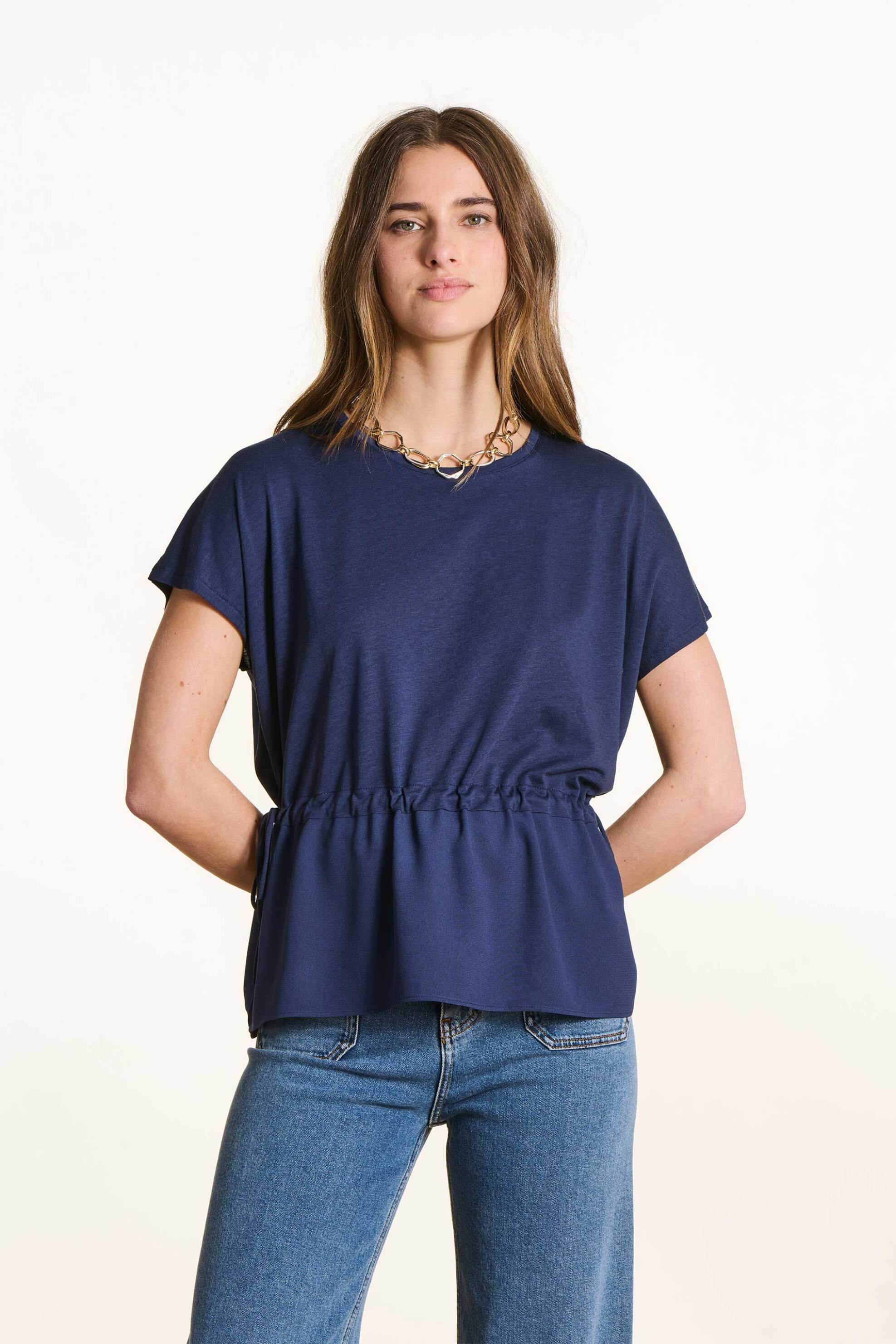 La Fée Maraboutée γυναικεία μπλούζα μονόχρωμη Loose Fit - FL-TS-FINESSE-M Μπλε
