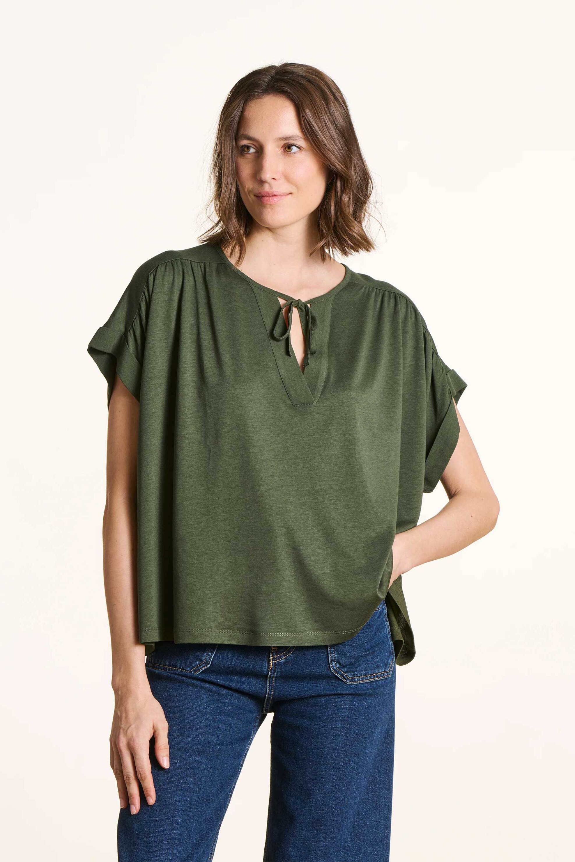 La Fée Maraboutée γυναικεία μπλούζα μονόχρωμη Loose Fit - FL-TS-FINO-M Χακί
