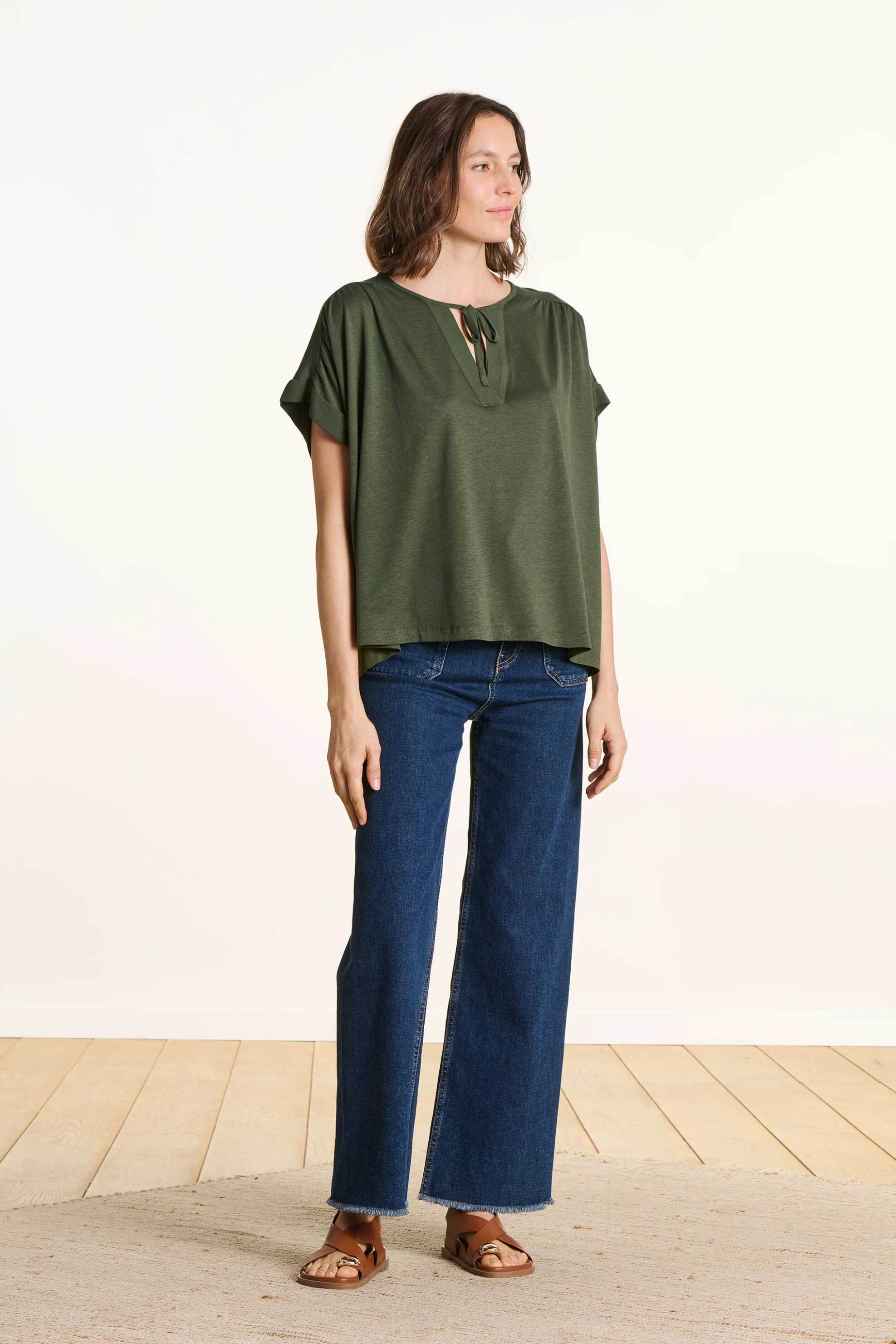 La Fée Maraboutée γυναικεία μπλούζα μονόχρωμη Loose Fit - FL-TS-FINO-M Χακί