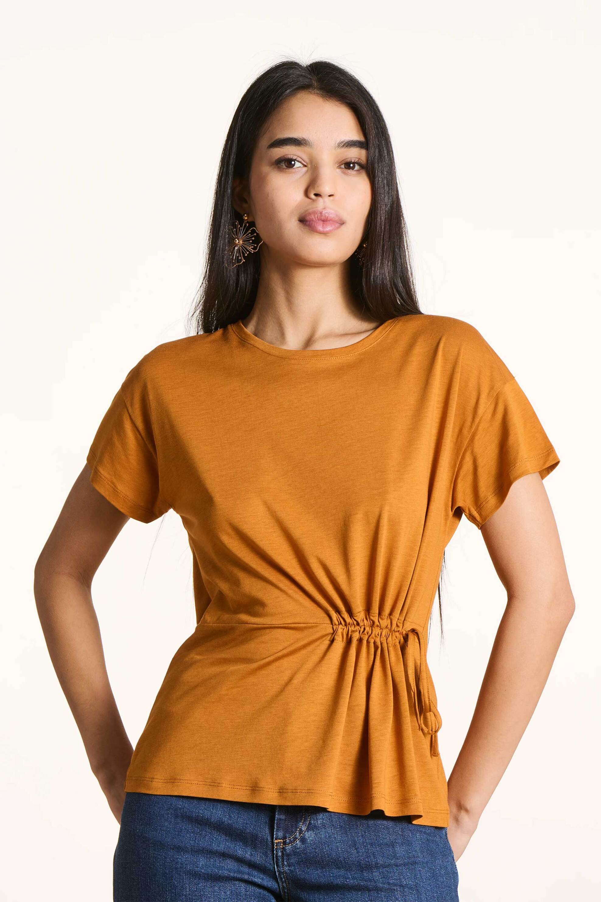 La Fée Maraboutée γυναικεία μπλούζα μονόχρωμη Loose Fit - FL-TS-FLUX-L Καμηλό