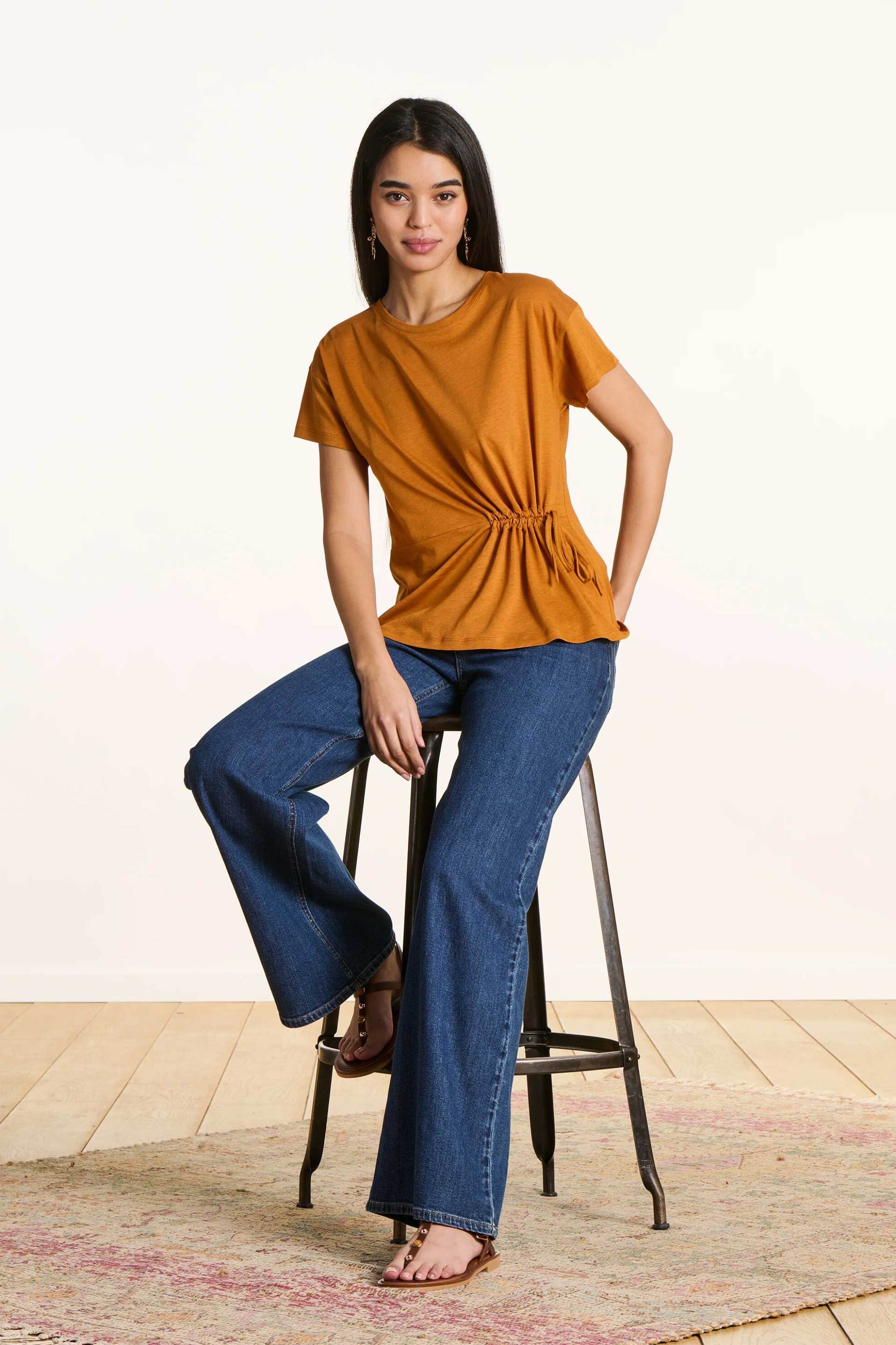 La Fée Maraboutée γυναικεία μπλούζα μονόχρωμη Loose Fit - FL-TS-FLUX-L Καμηλό