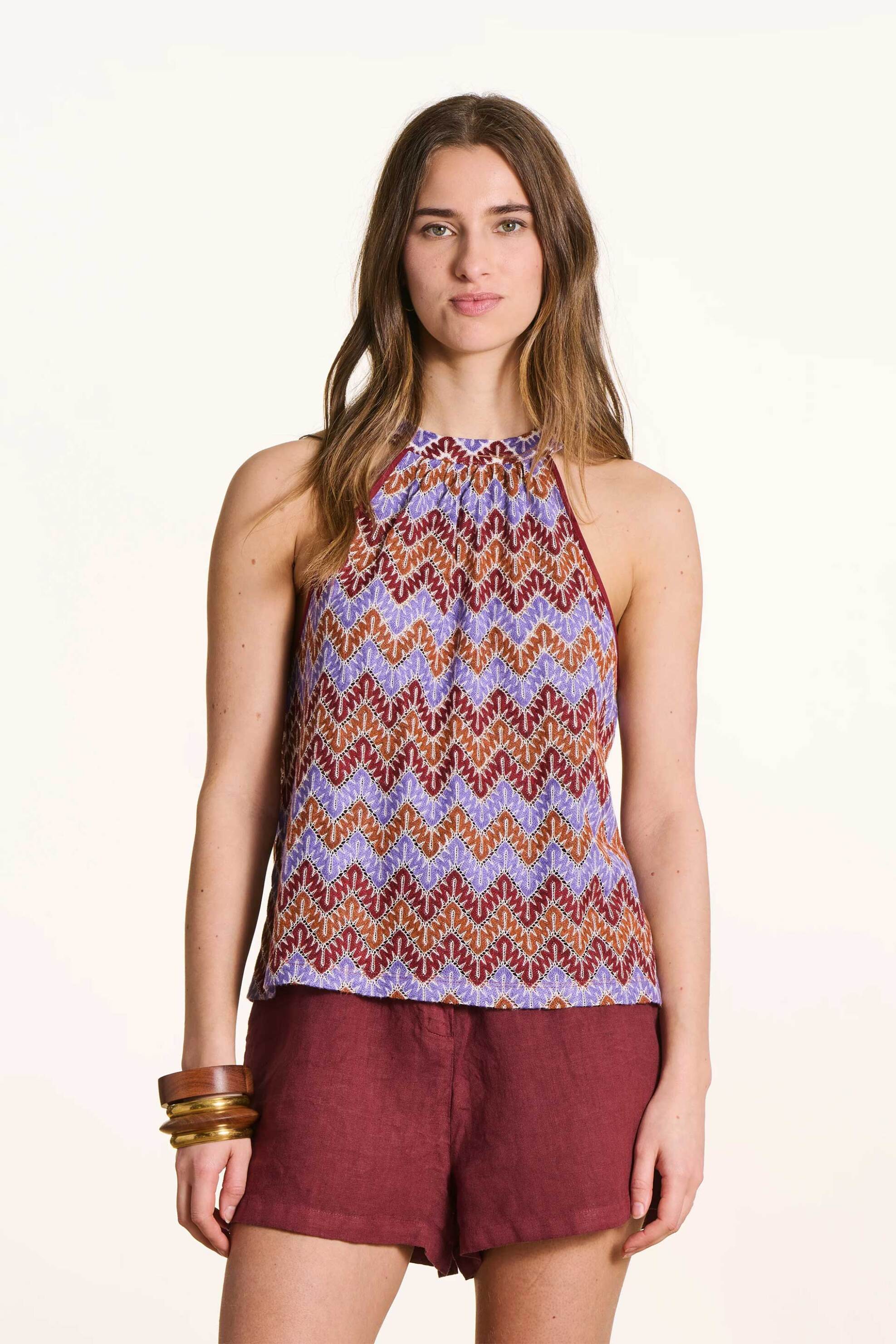 La Fée Maraboutée γυναικείο τοπ αμάνικο με all-over print - FL-TS-PLUMAX-B Μοβ