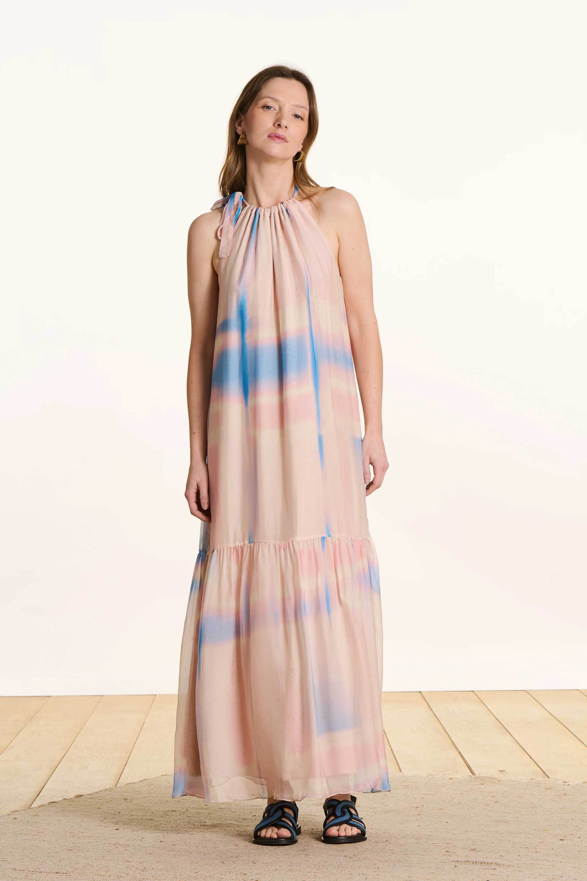 La Fée Maraboutée γυναικείο αμάνικο midi φόρεμα με tie-dye print - FL-RO-FURSI-S Ροζ