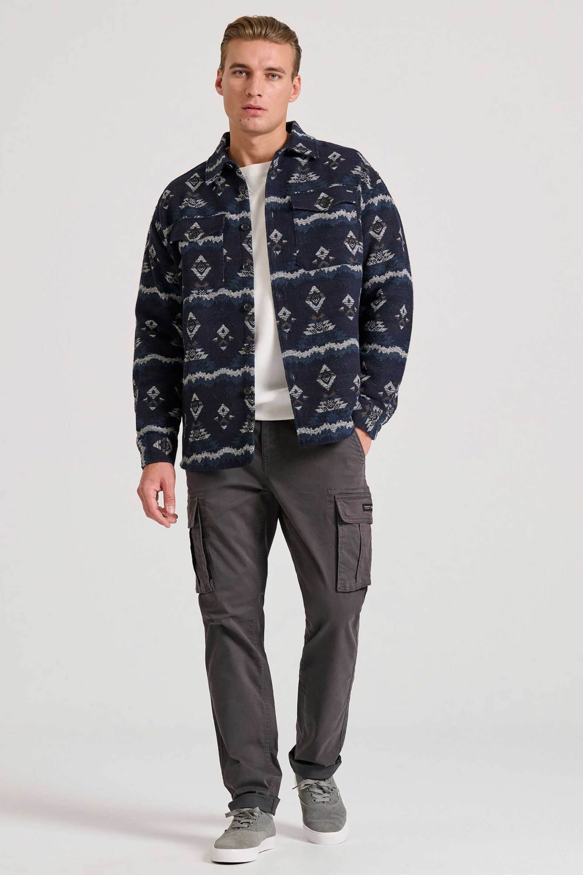 FUNKY BUDDHA Funky Buddha ανδρικό παντελόνι cargo μονόχρωμο Regular Fit - FBM010-002-02 Γκρι