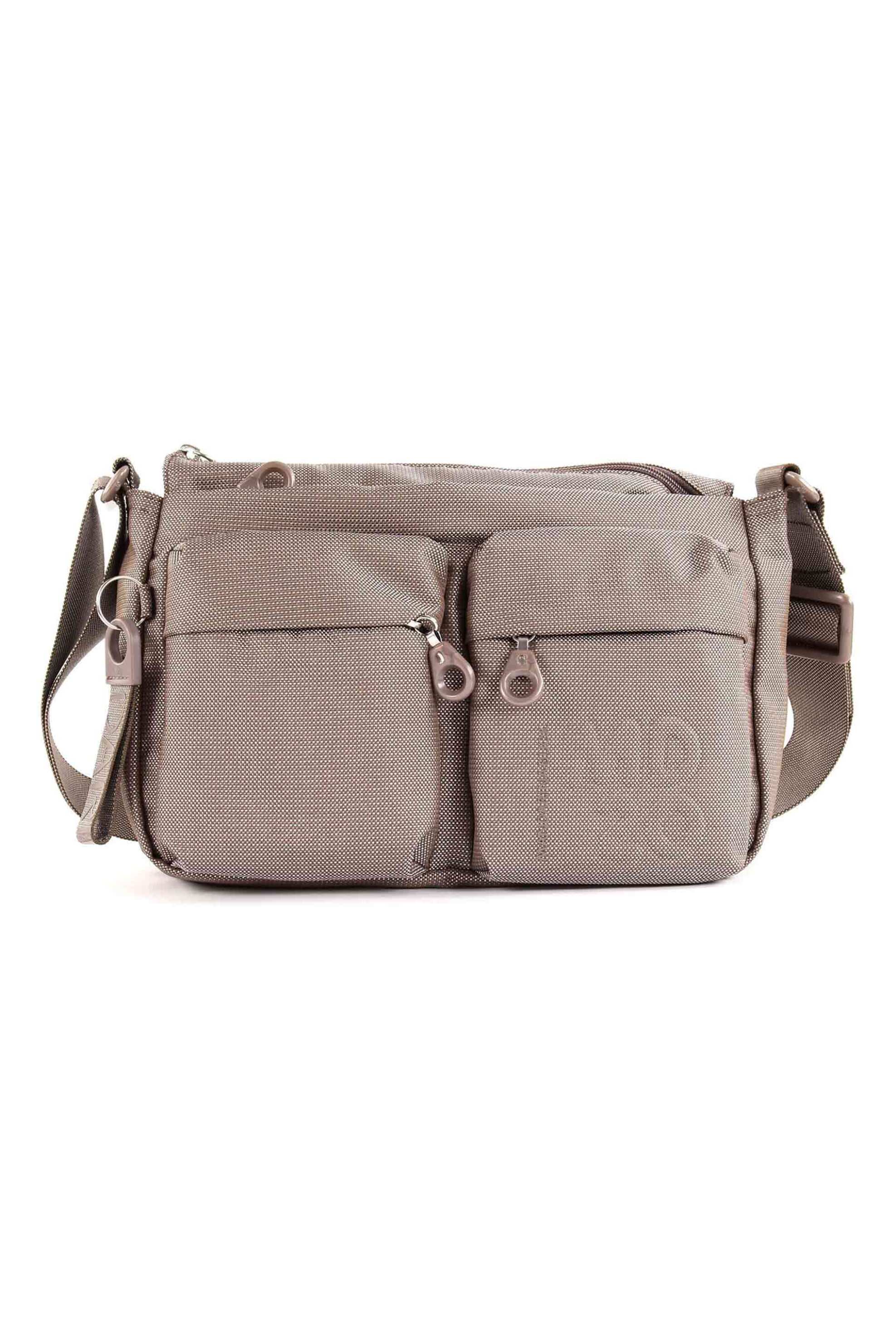 Mandarina Duck γυναικεία τσάντα ώμου με διακοσμητικό μπρελόκ και ανάγλυφο λογότυπο - P10QMTX5 Καφέ Ανοιχτό