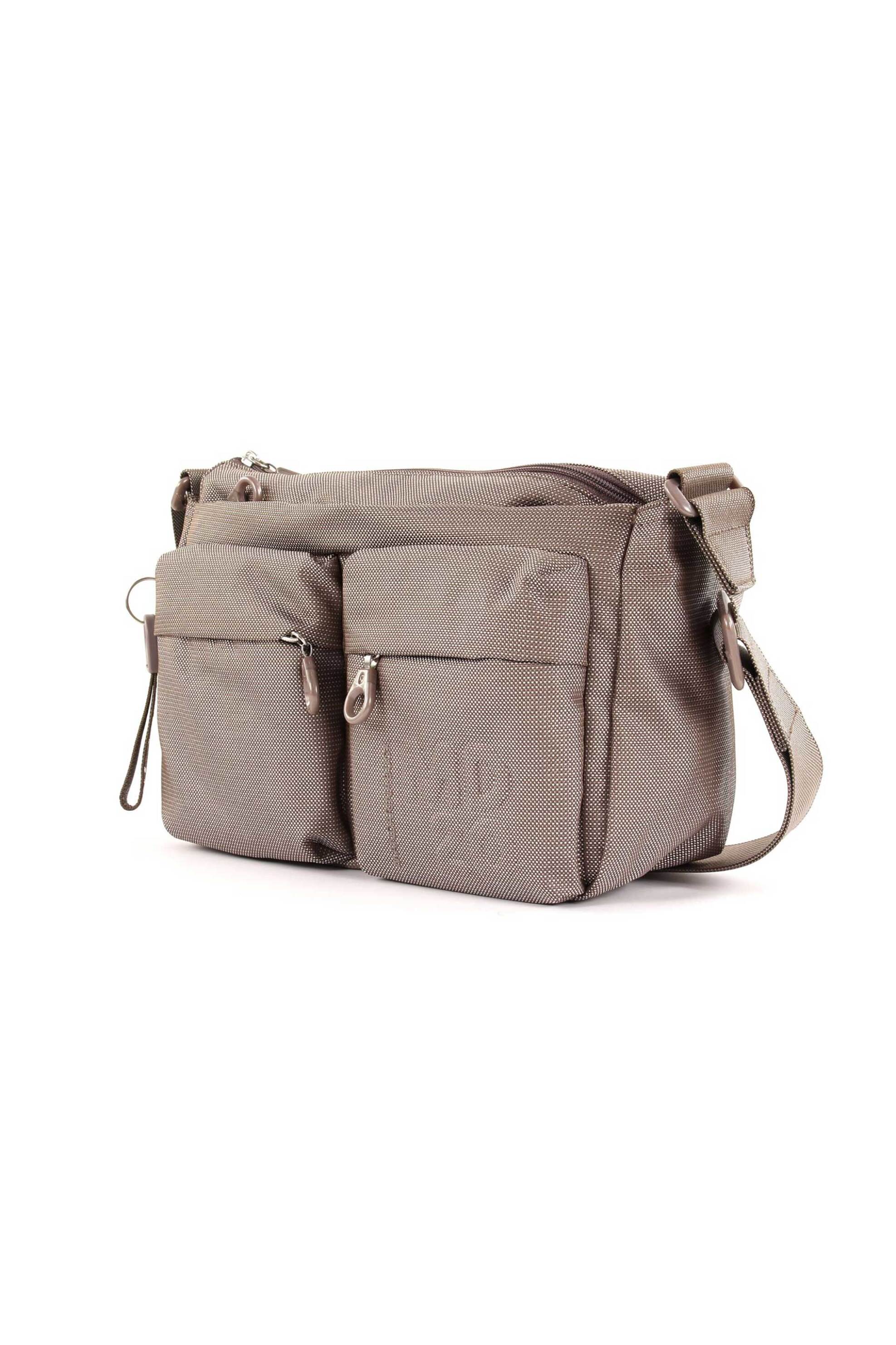 Mandarina Duck γυναικεία τσάντα ώμου με διακοσμητικό μπρελόκ και ανάγλυφο λογότυπο - P10QMTX5 Καφέ Ανοιχτό