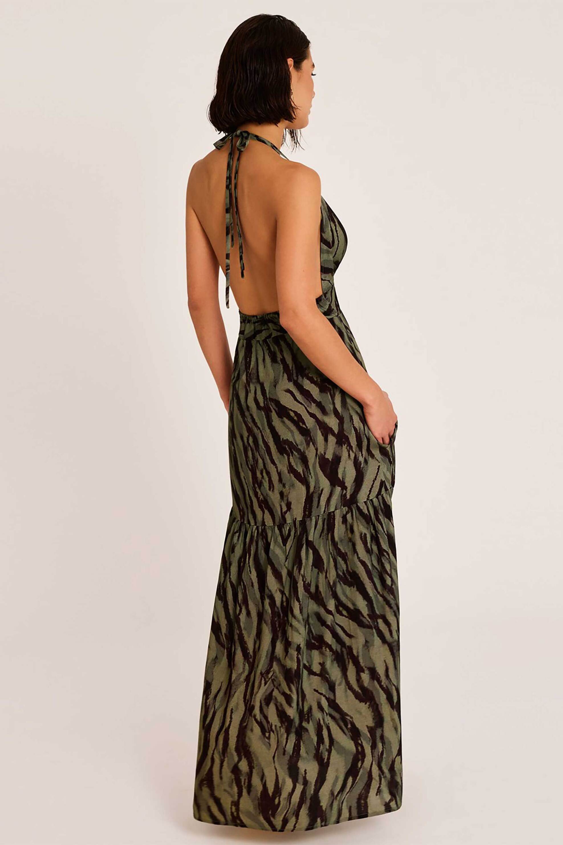 SELMARK Selmark γυναικείο maxi αμάνικο φόρεμα με all-over print - SELM-BO095-126 Χακί - 3